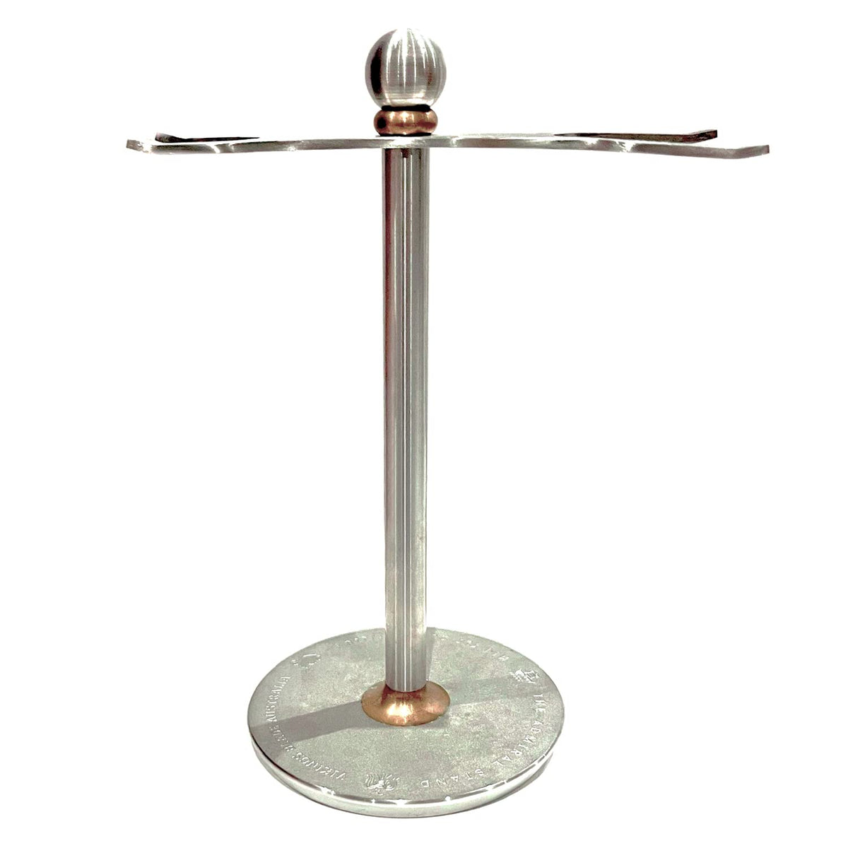 Vikings Blade Admiral stand front view highlights heavy stainless steel durability.