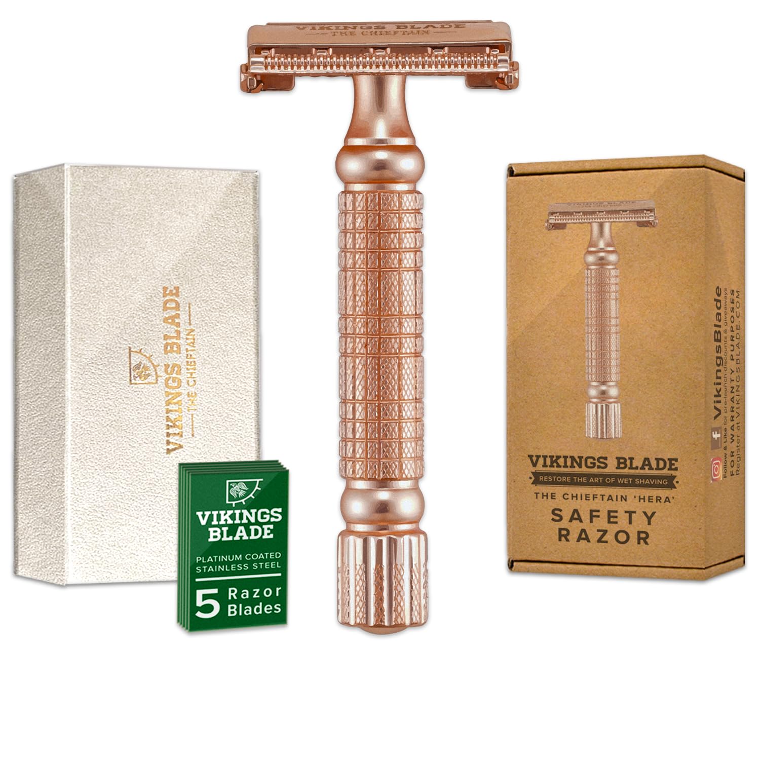 Vikings Blade Chieftain Hera razor brass body showcases premium build for a smooth, long-lasting shave.