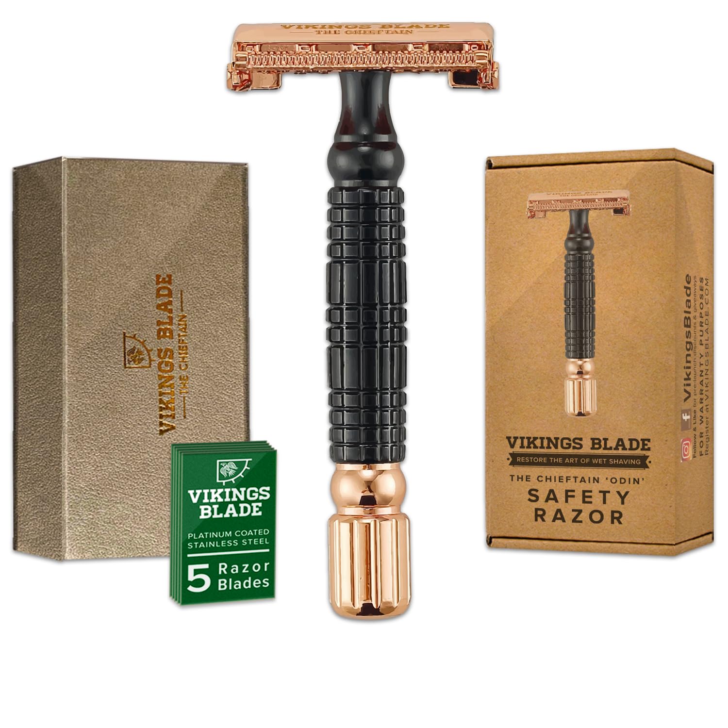 Vikings Blade Chieftain Odin razor handle in polished metal for a smooth, controlled shave.