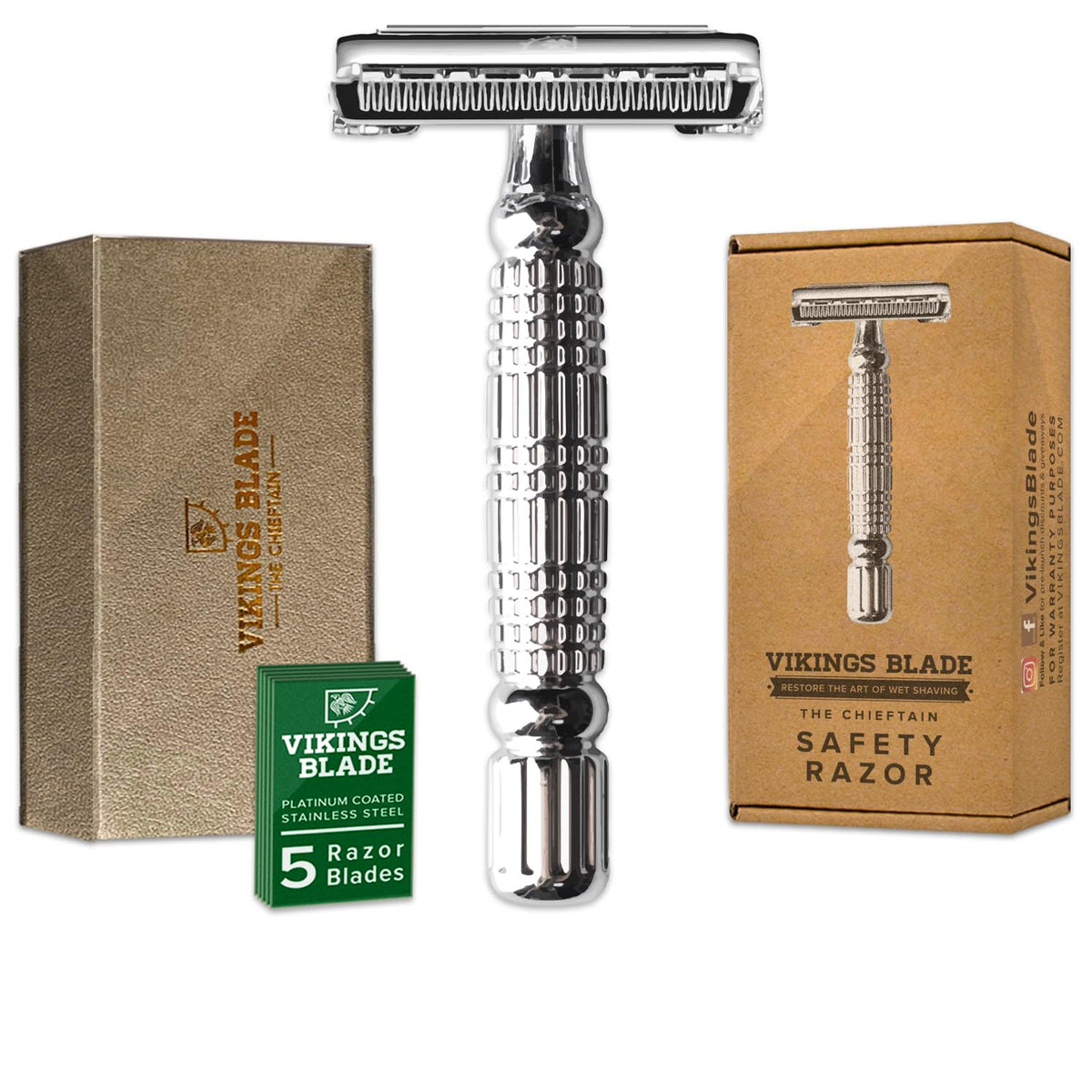 Vikings Blade Chieftain razor closeup showing balanced design for a smoother shave