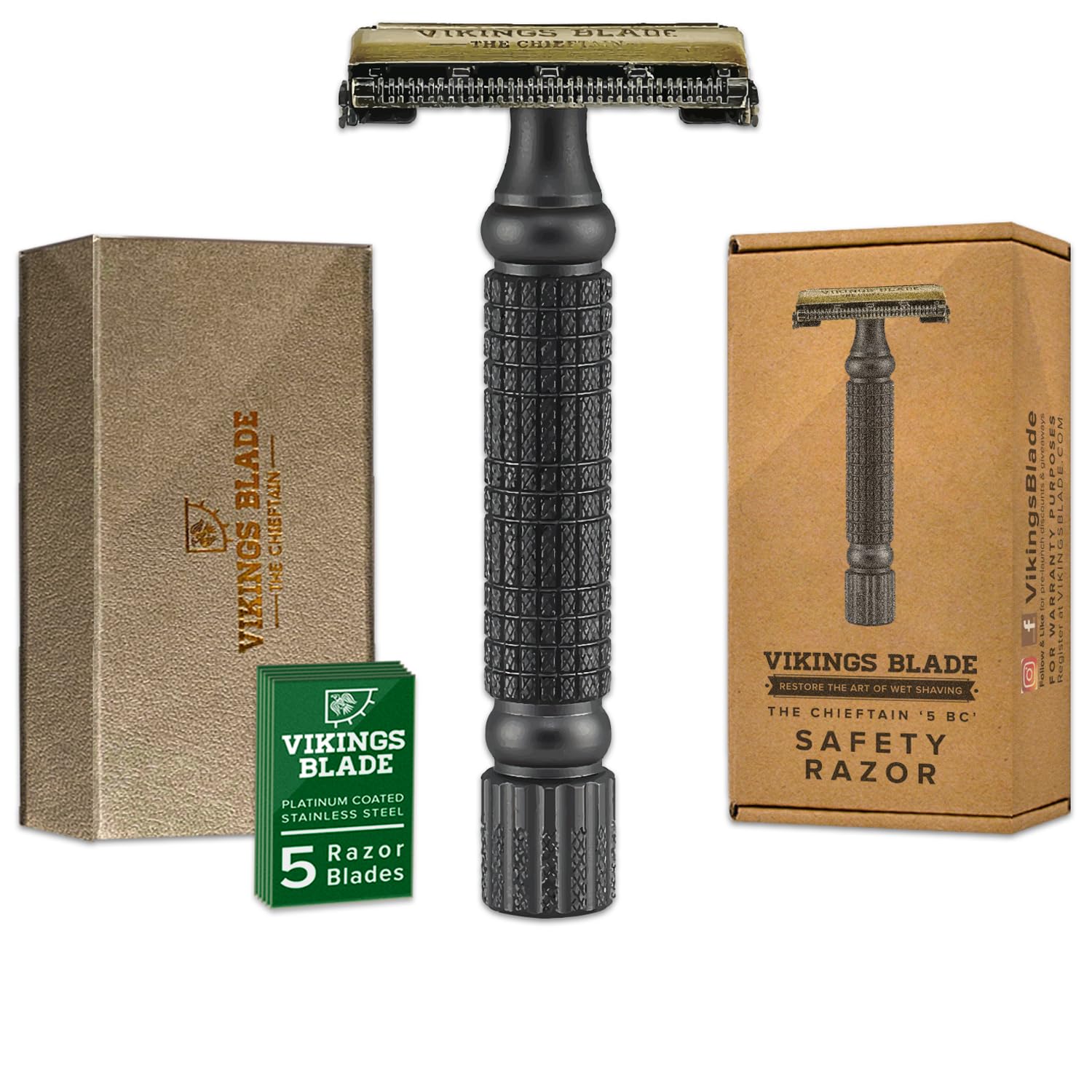 Vikings Blade Chieftain razor handle offers a premium grip for a smooth shave.