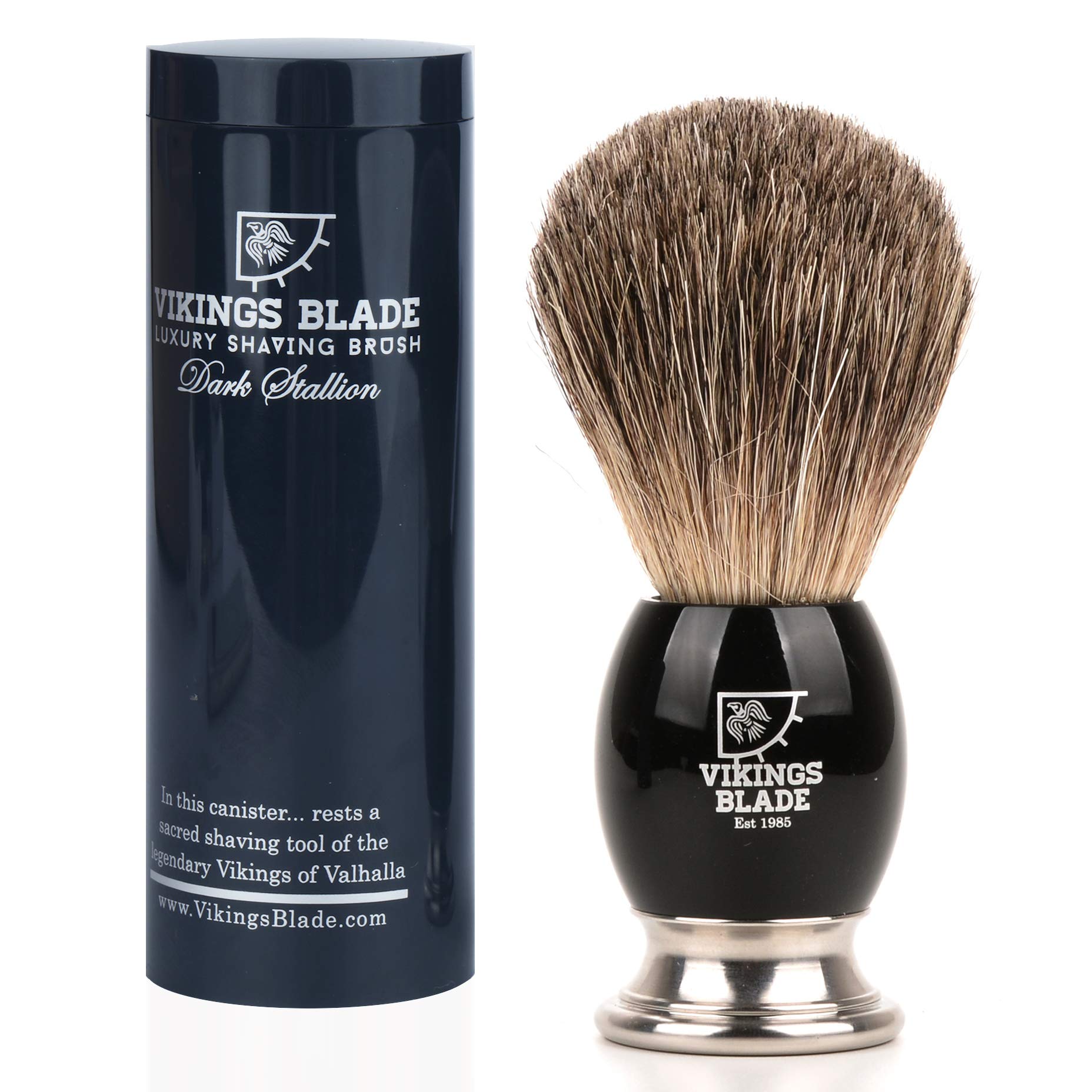 Vikings Blade luxury shaving brush shows premium grip with handle and base detail