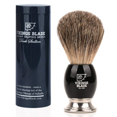 Vikings Blade luxury shaving brush shows premium grip with handle and base detail