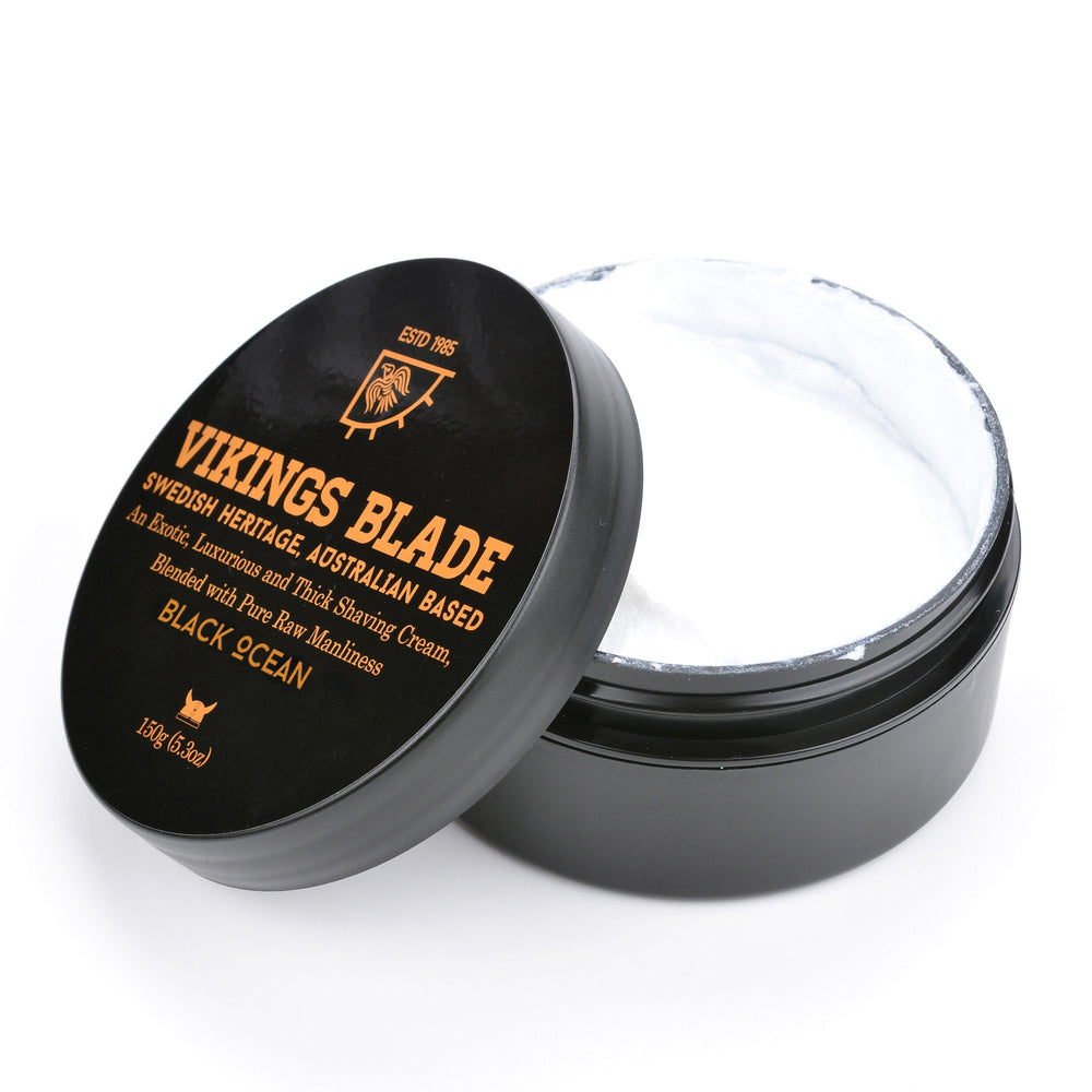 Vikings Blade Luxury Shaving Cream evaporating foam on skin forms slick protective layer.