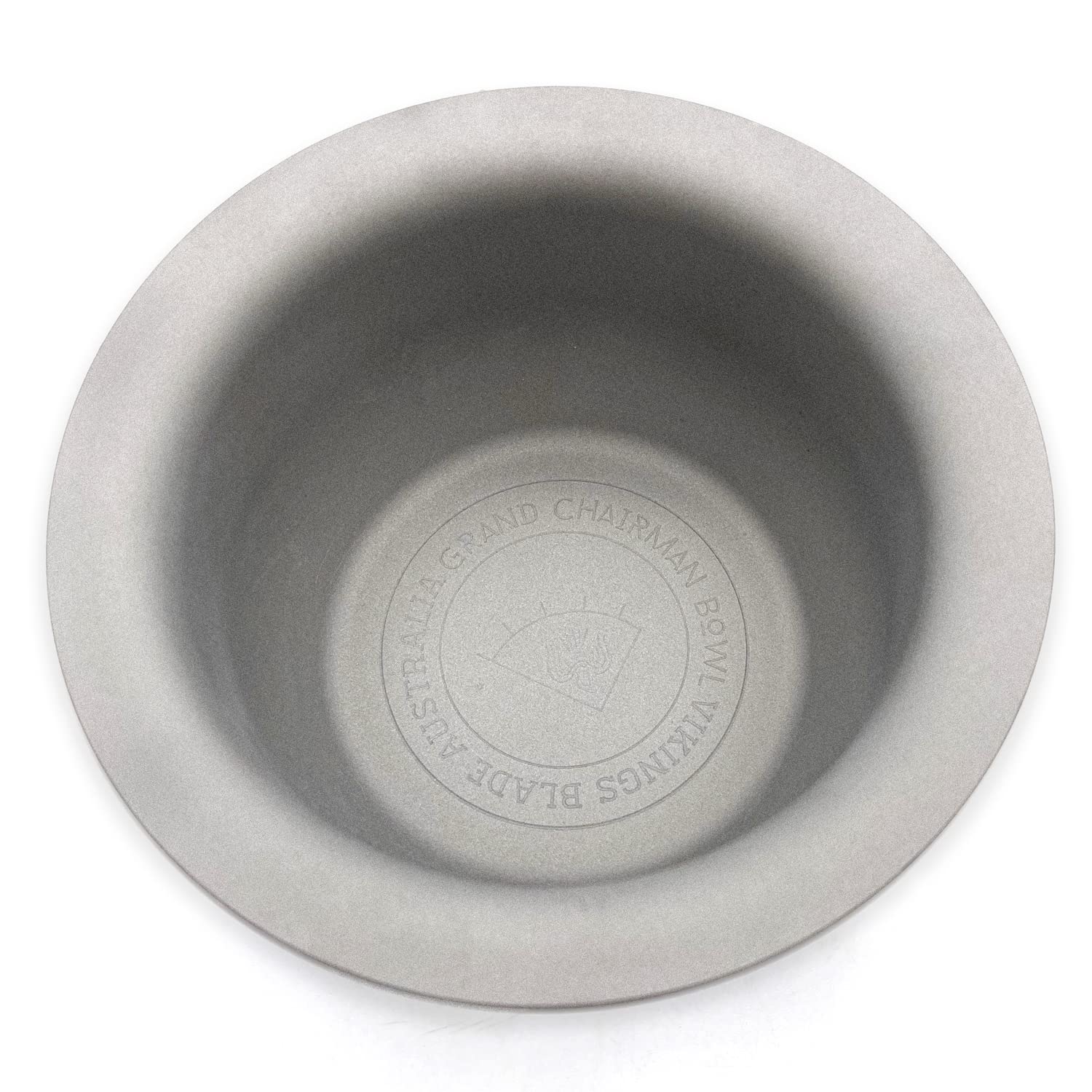 Vikings Blade luxury shaving soap bowl top-down view shows sandblasted steel grip.