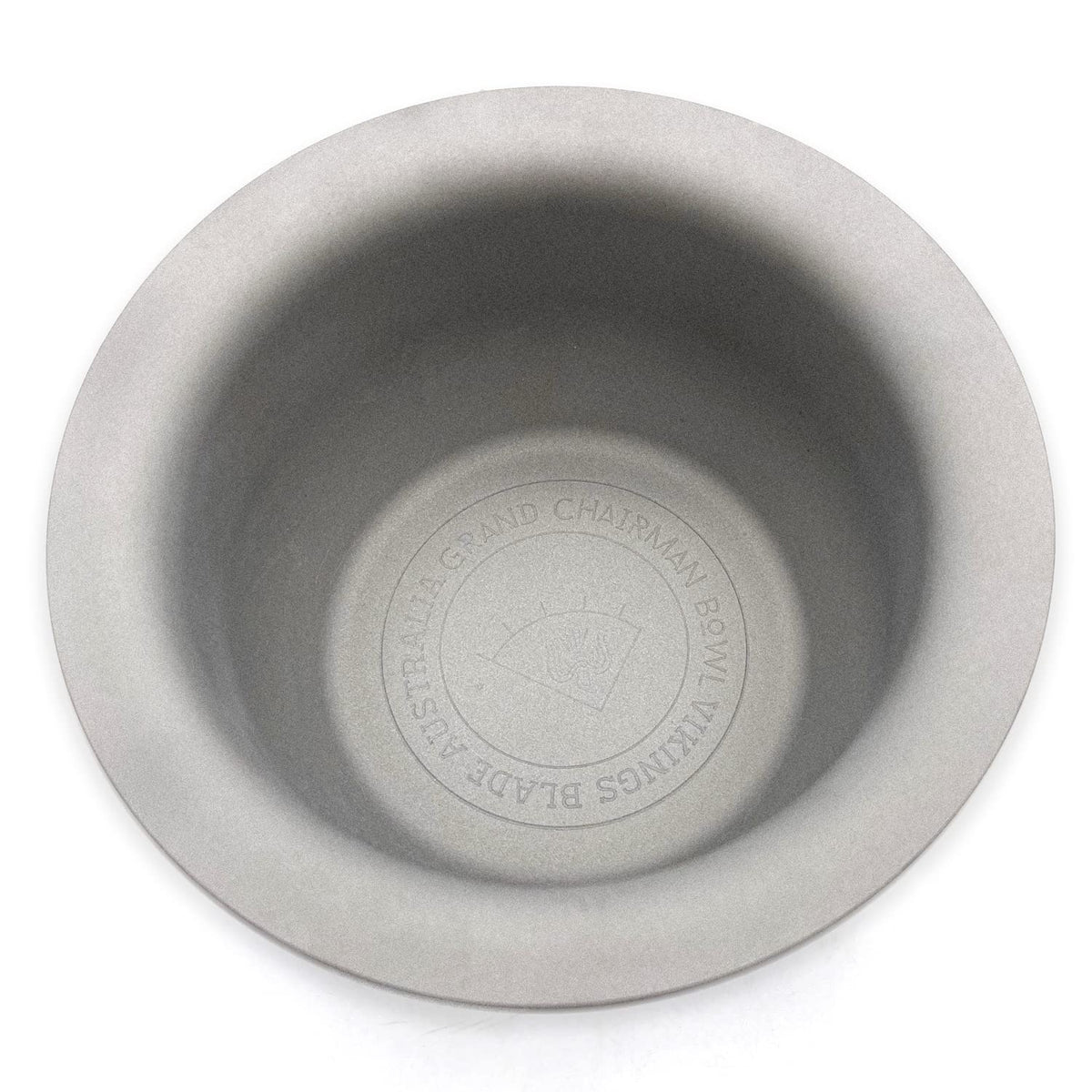 Vikings Blade luxury shaving soap bowl top-down view shows sandblasted steel grip.