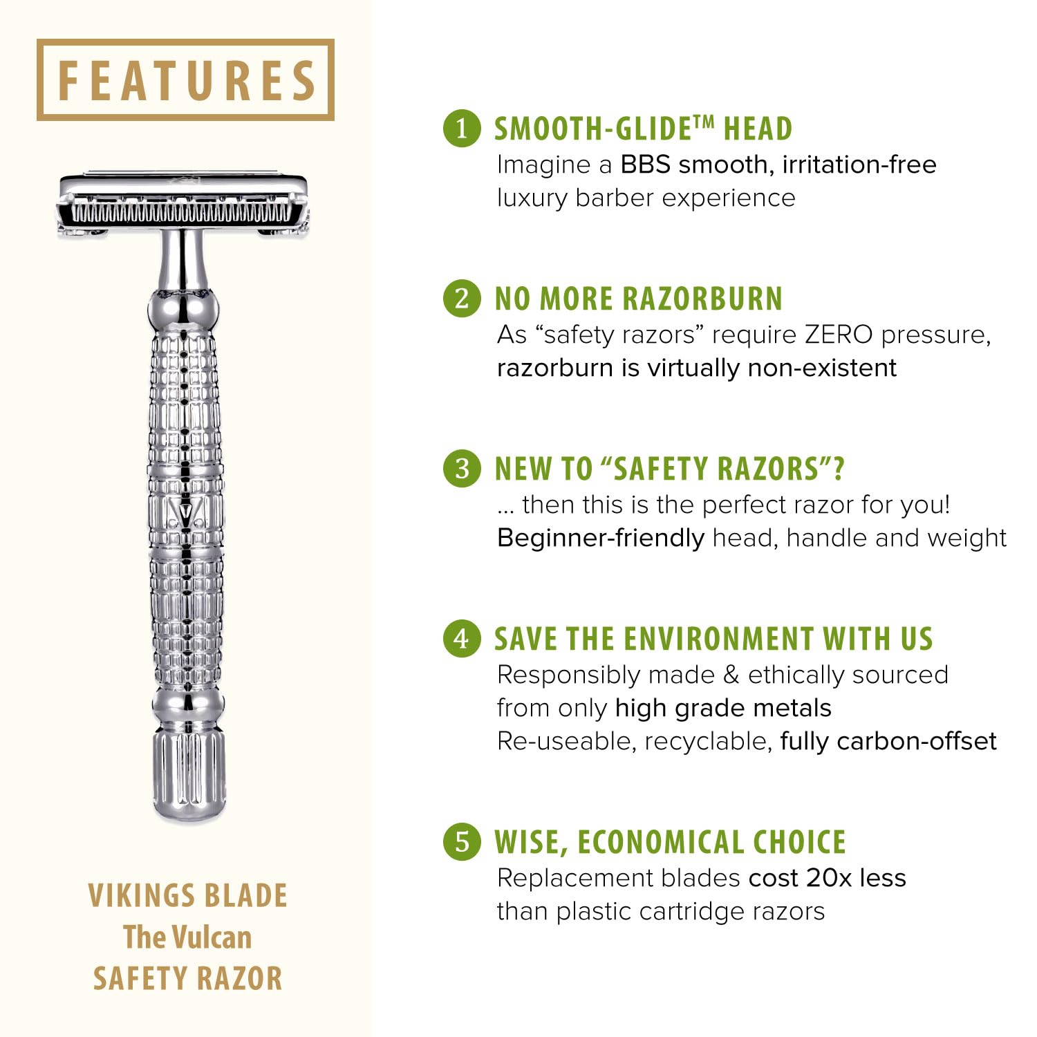 Vikings Blade razor head close-up showing durable metal finish for lasting use.