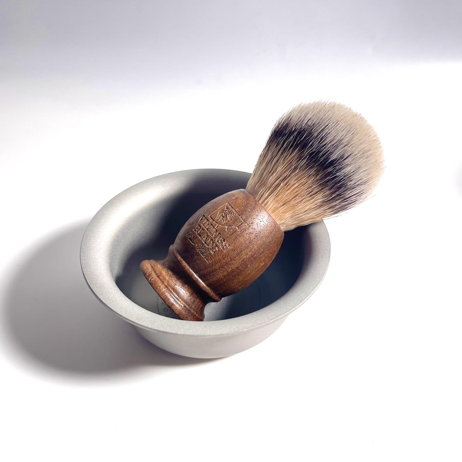 Vikings Blade wooden shaving brush walnut handle showcases solid craftsmanship and secure grip.