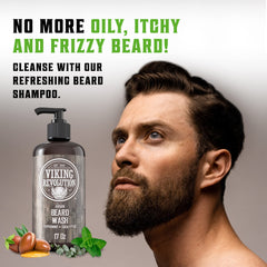 Viking Revolution beard wash lather demonstrates rich foam for thorough cleansing.