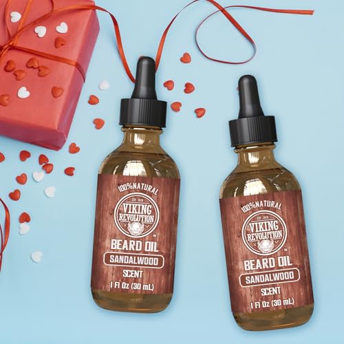 Viking Revolution sandalwood beard oil closeup emphasizes moisturizing action on dry skin under the beard.
