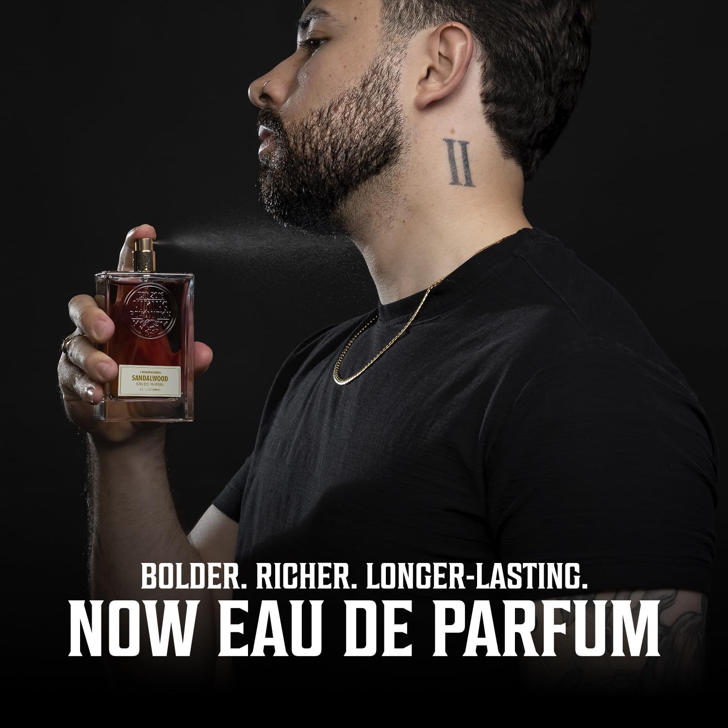 Viking Revolution Sandalwood Cologne bottle-on-wood evokes camping and outdoor memories