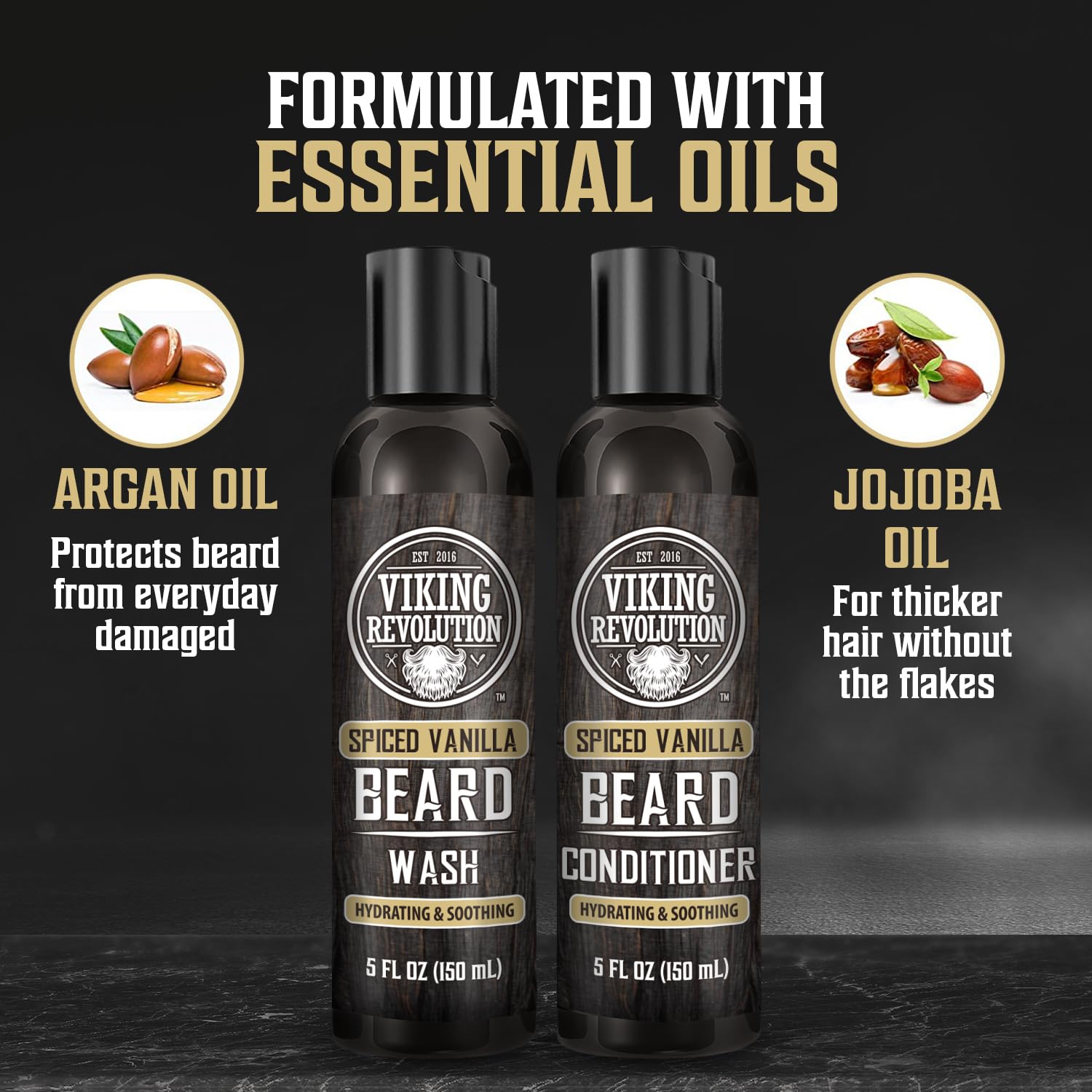 Viking Revolution spiced vanilla label hints premium grooming and fragrance.