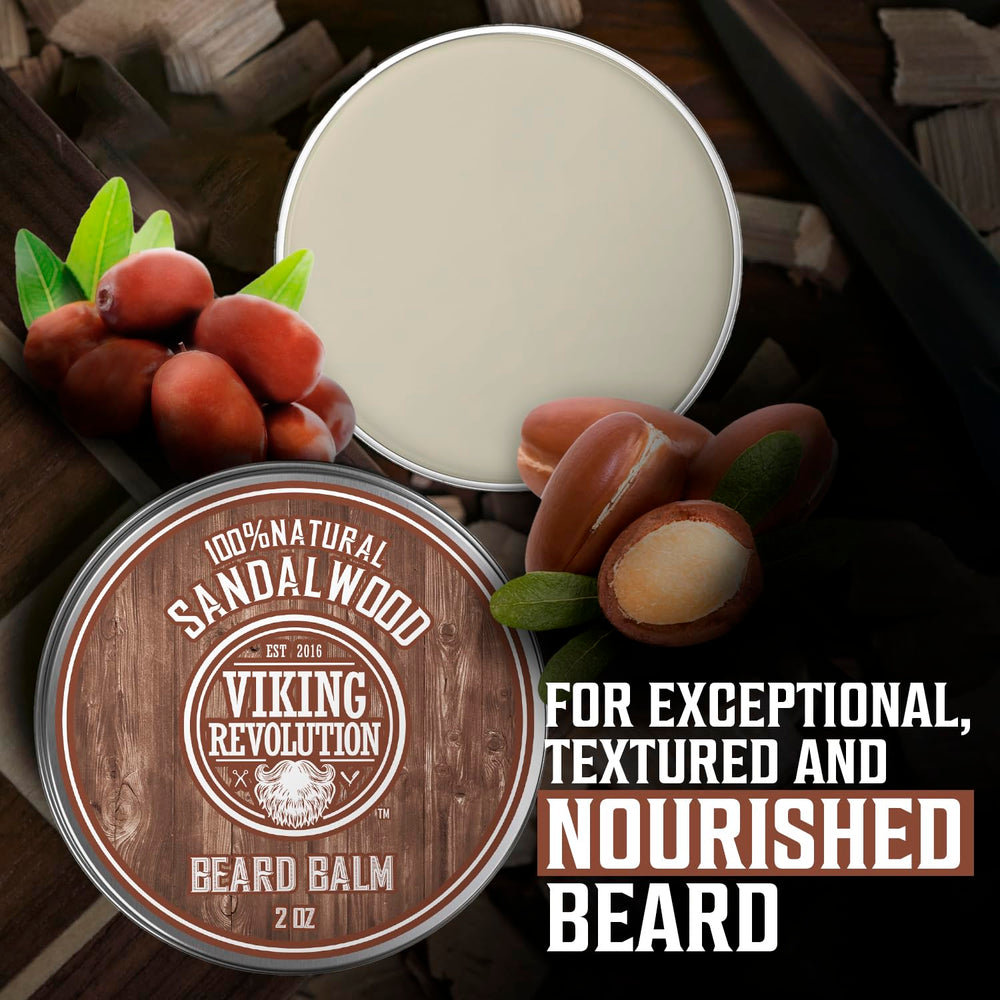 Viking Revolution user applying balm at beard roots for itch relief.