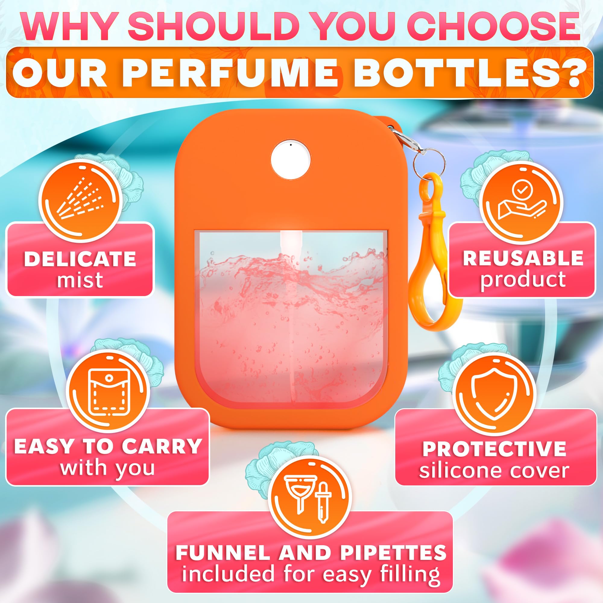 VIKROM transparent square bottle—clear liquid level at a glance.
