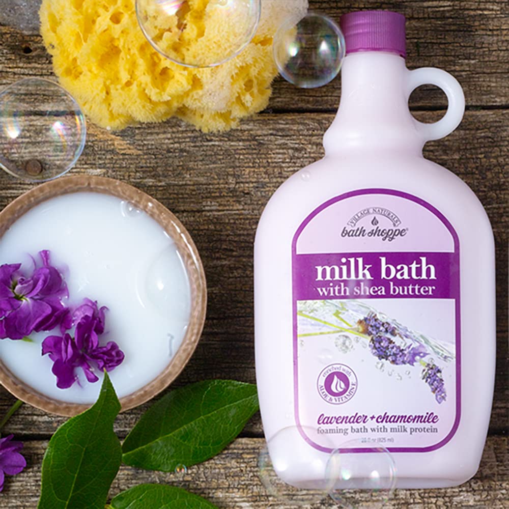 Village Naturals Milk Bath hydrating-ingredients with Aloe Vera and Vitamin E.