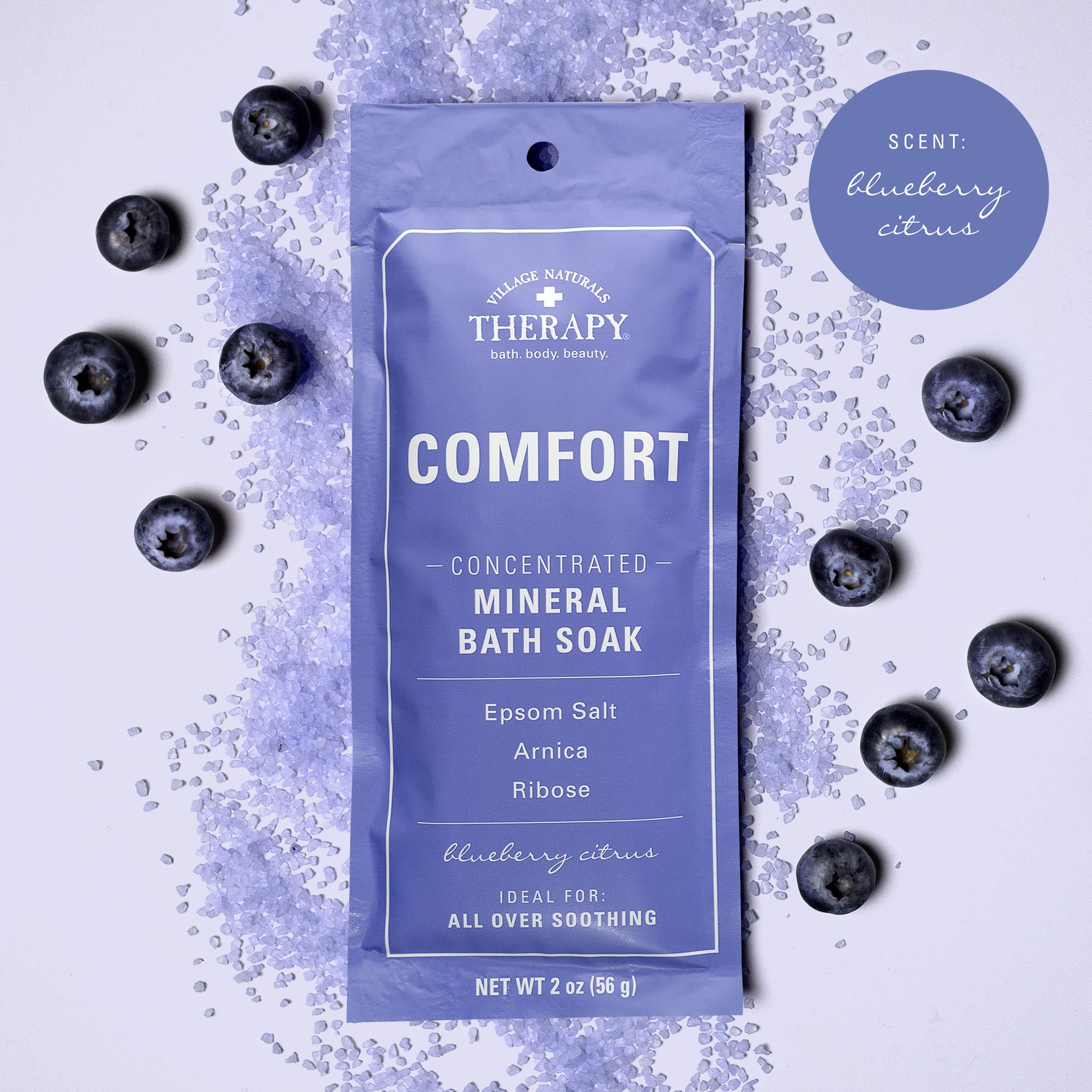 Village Naturals Therapy aroma blueberry citrus scent in drawer highlighting spa-like experience at home.