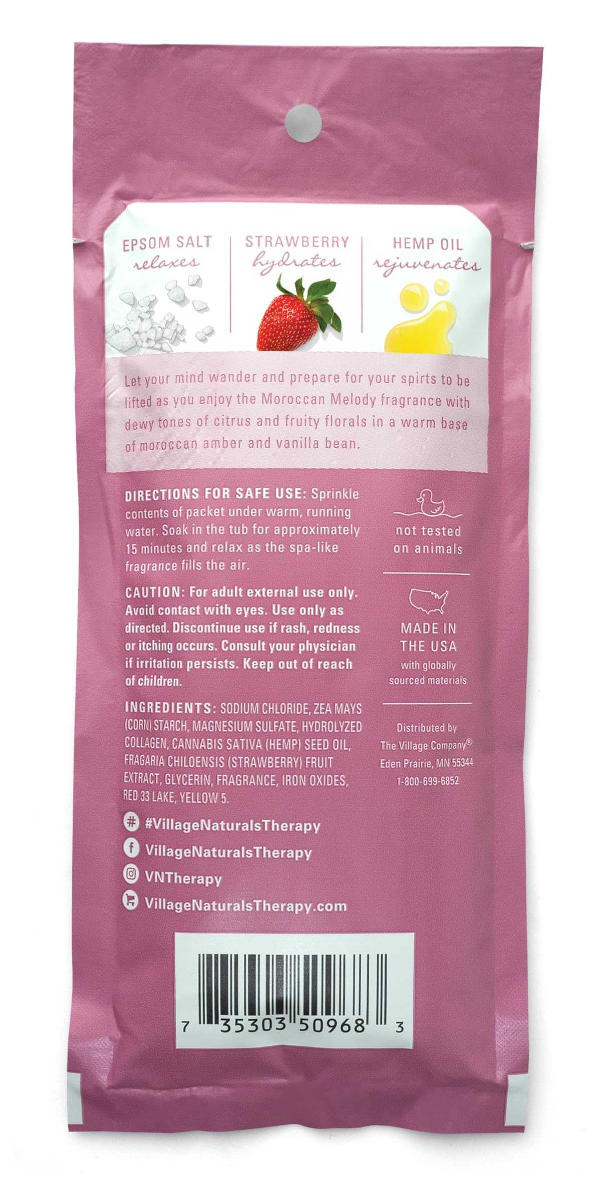 Village Naturals Therapy Glow bottle view with Moroccan Melody scent boosts mood and skin comfort