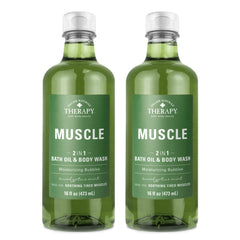 Village Naturals Therapy Muscle Foaming Bath Oil poured into tub for soothing soak.
