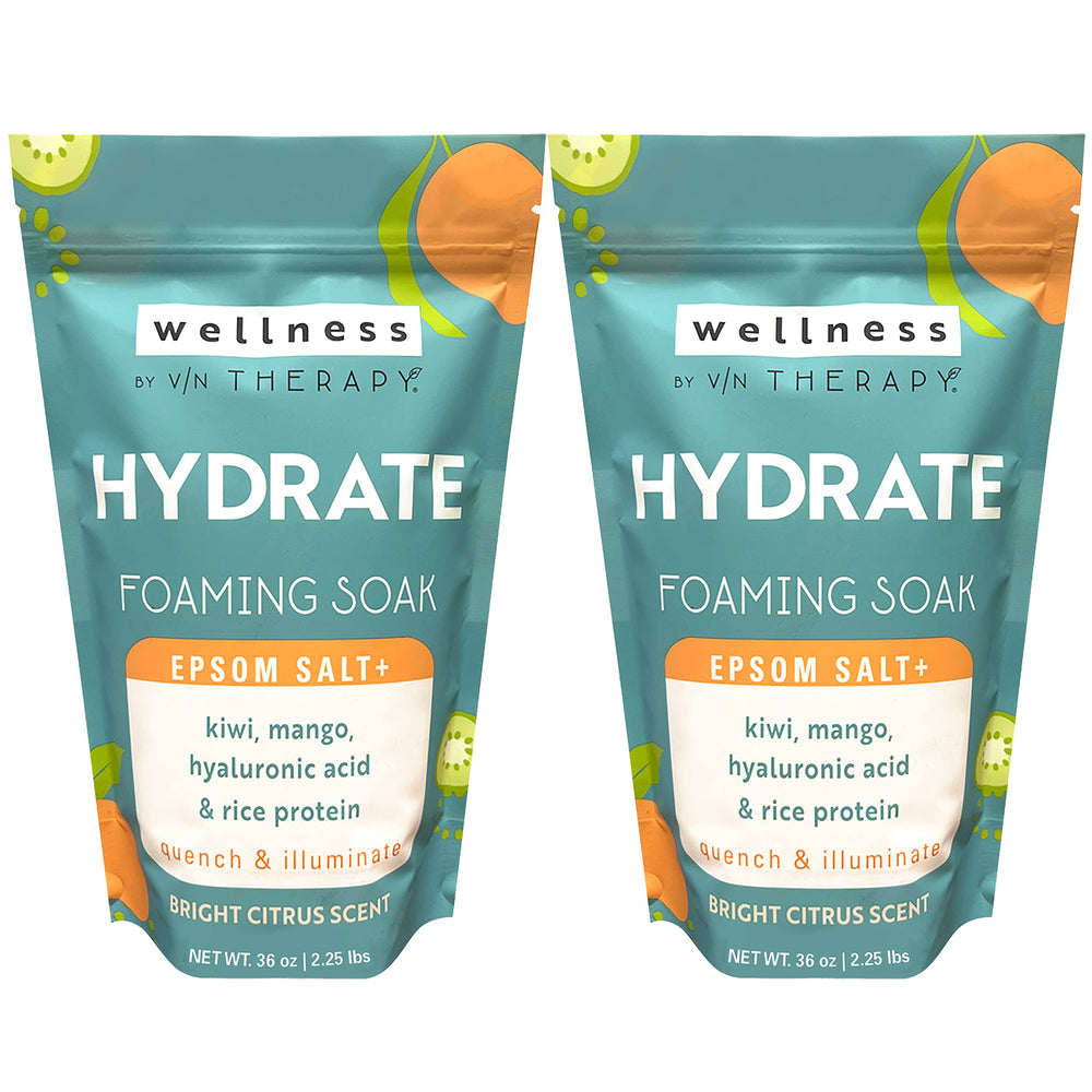 Village Naturals Therapy Hydrate Foaming Bath Soak bottle ready for citrus bath