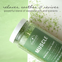 Village Naturals Therapy packaging on countertop suggests easy prep for a restful bath ritual