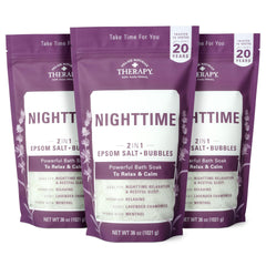 Village Naturals Therapy Nighttime Foaming Epsom Soak bubbles for a relaxing soak
