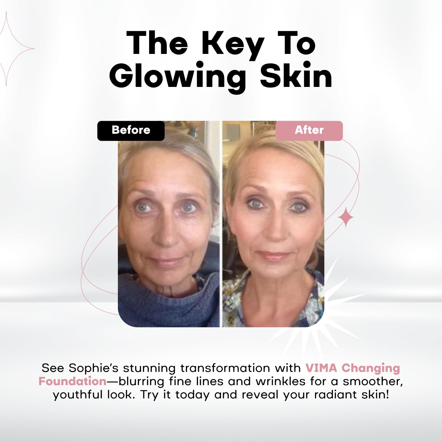 Vima foundation SPF 30 badge emphasizes daily sun protection for skin.