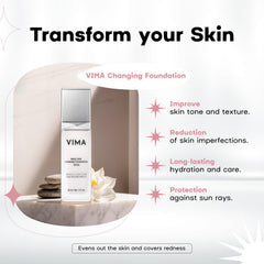 Vima foundation swatch shows seamless blend and even tone on skin.