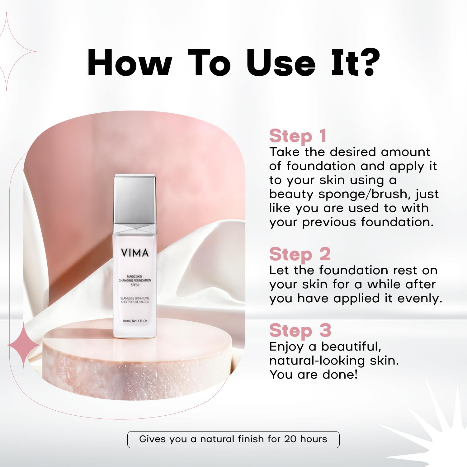 Vima vegan label on packaging signals clean, vegan makeup.