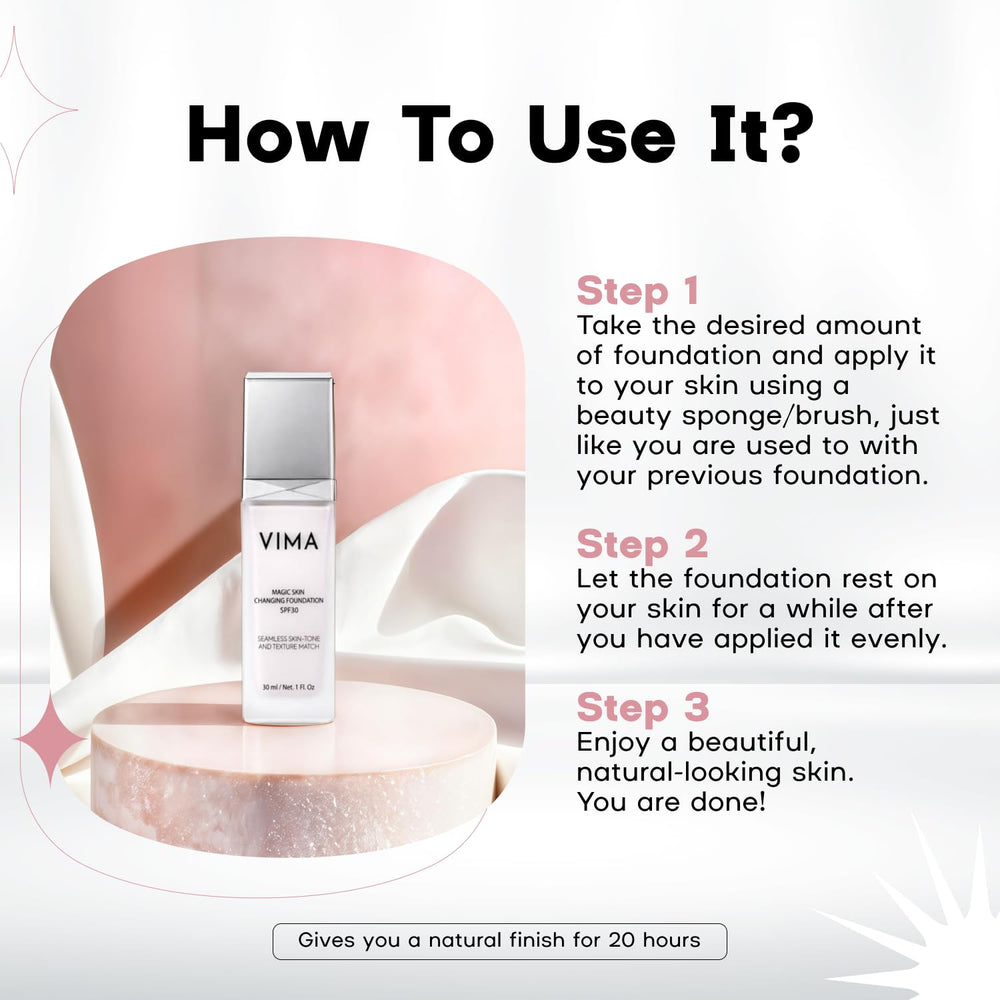 Vima vegan label on packaging signals clean, vegan makeup.