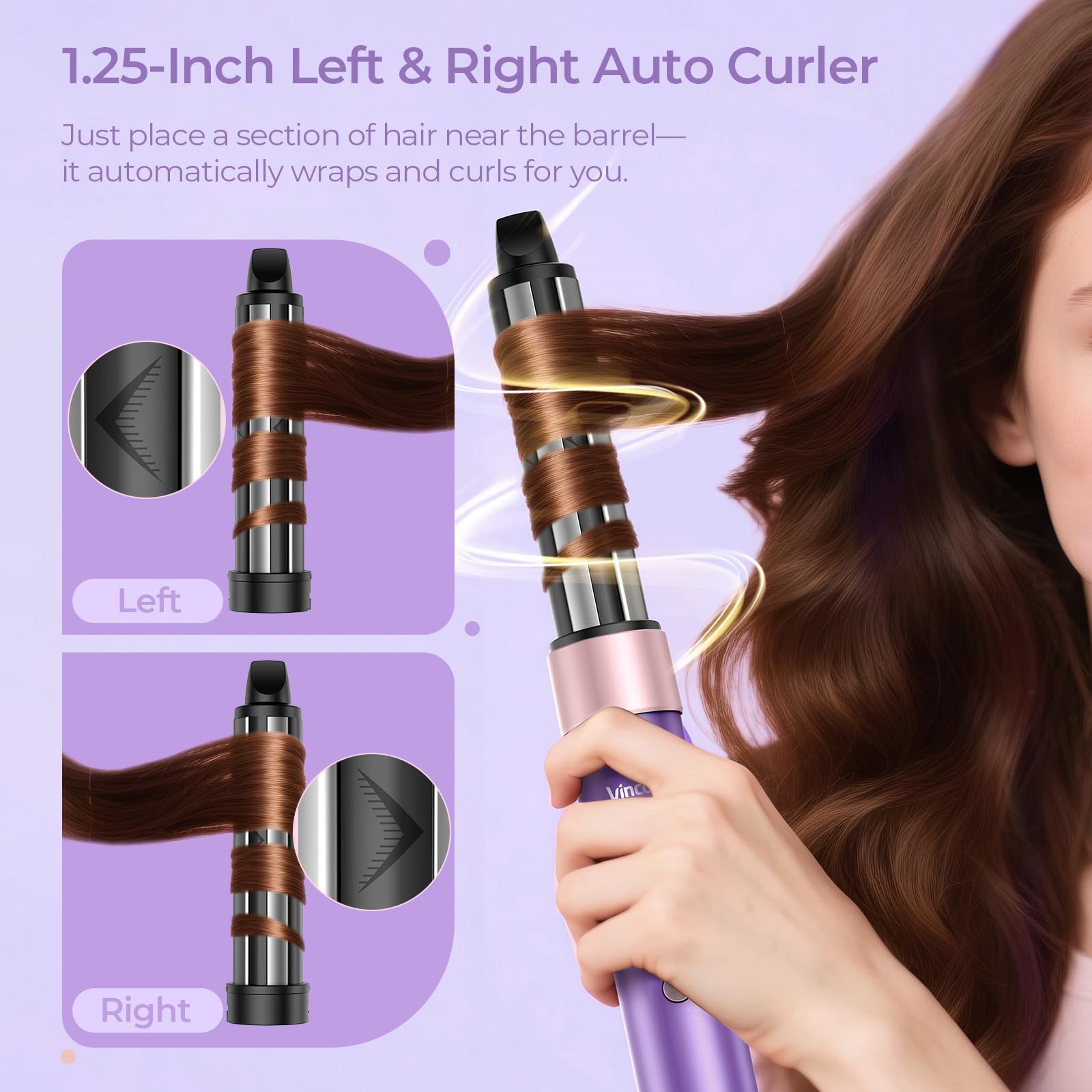 Vincofy lilac ceramic-coated barrel with even heat distribution