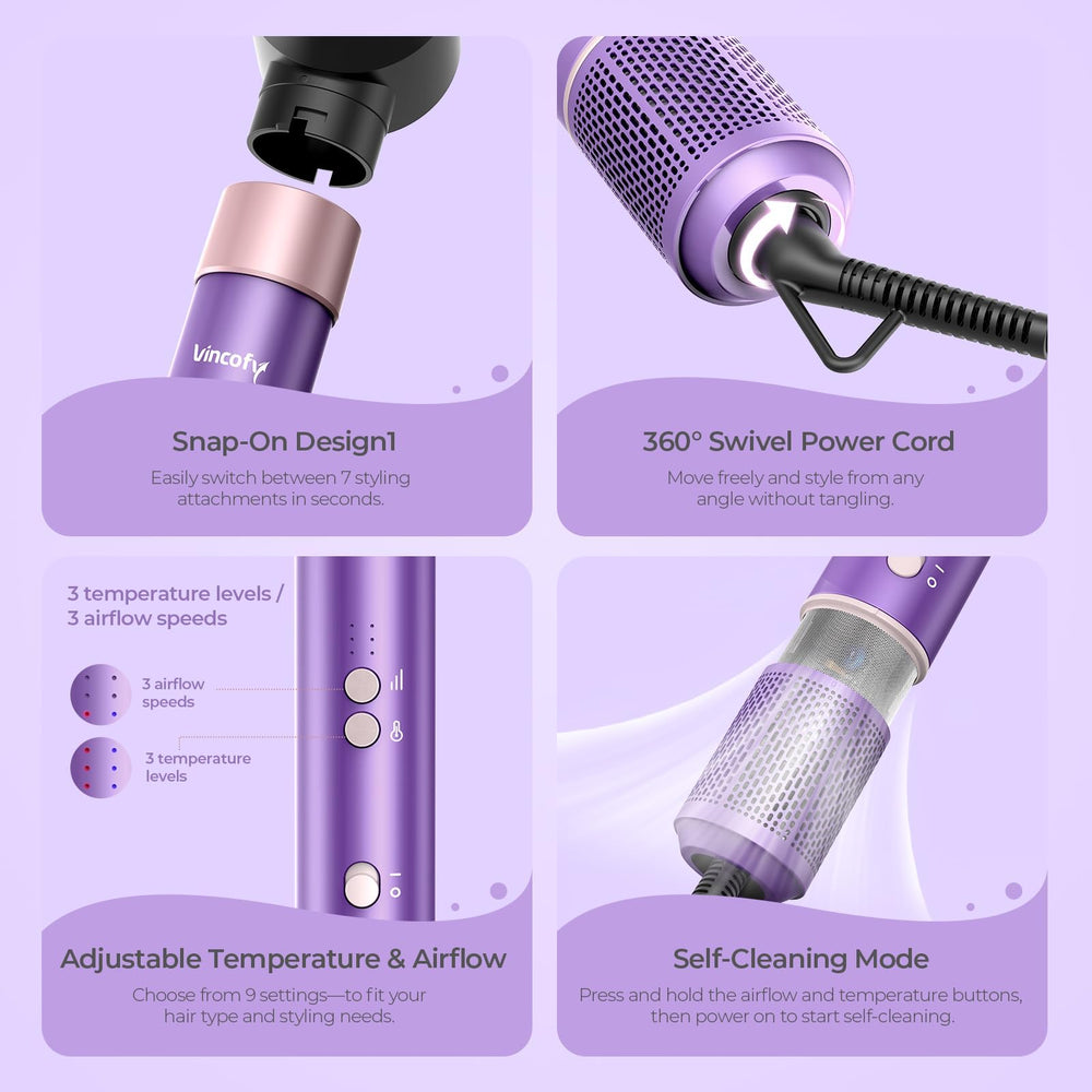 Vincofy lilac ionic technology reduces frizz for shiny hair
