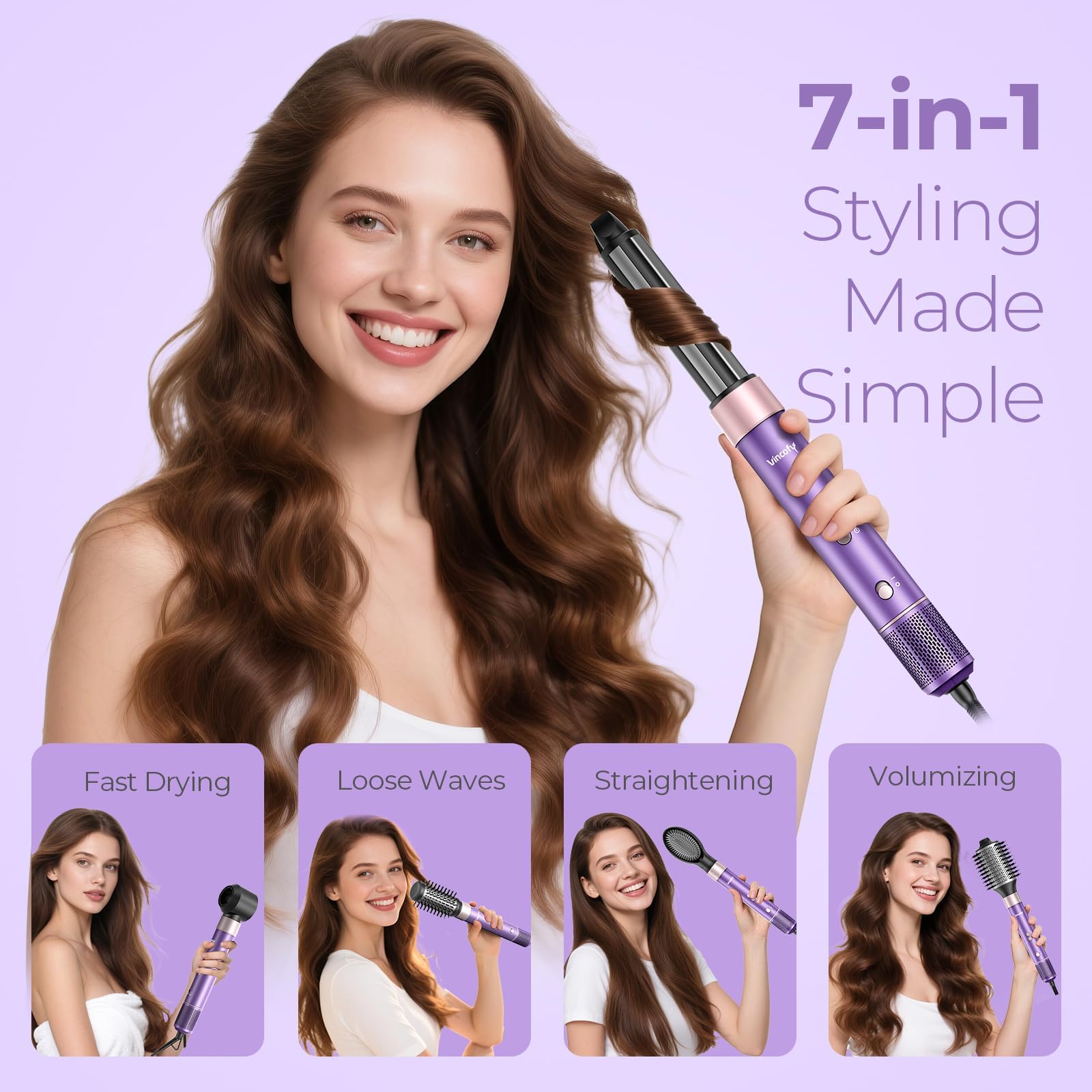 Vincofy lilac round brush adding volume while smoothing