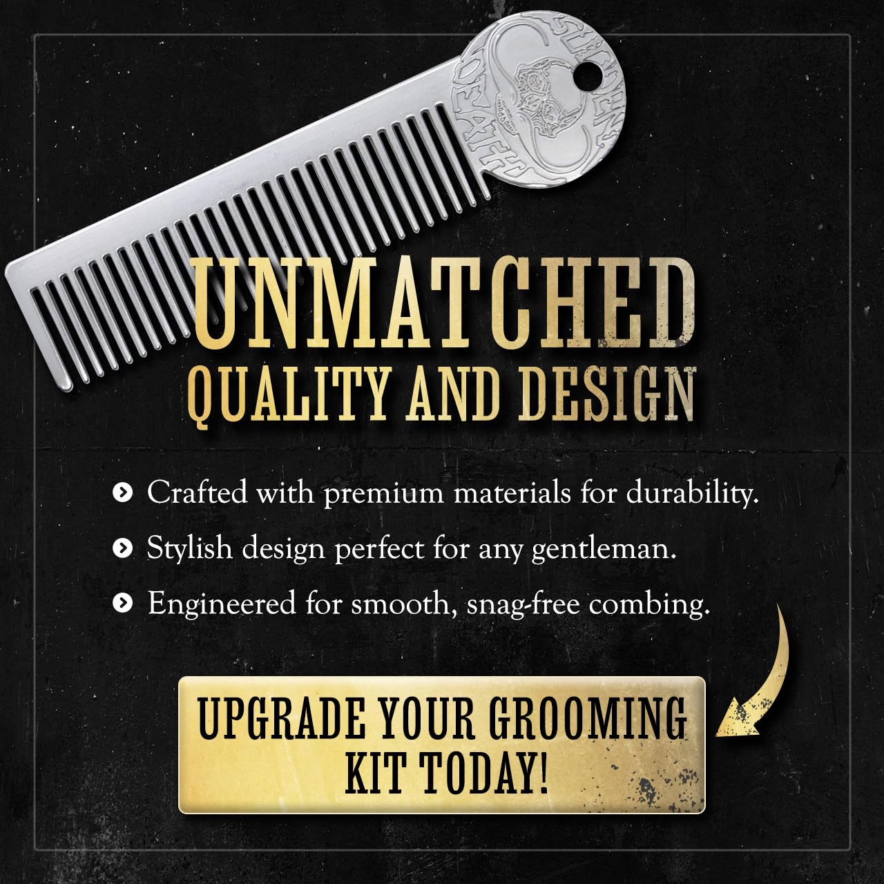 THE VINTAGE GROOMING CO dual-sided comb in-use image illustrating versatile grooming angles