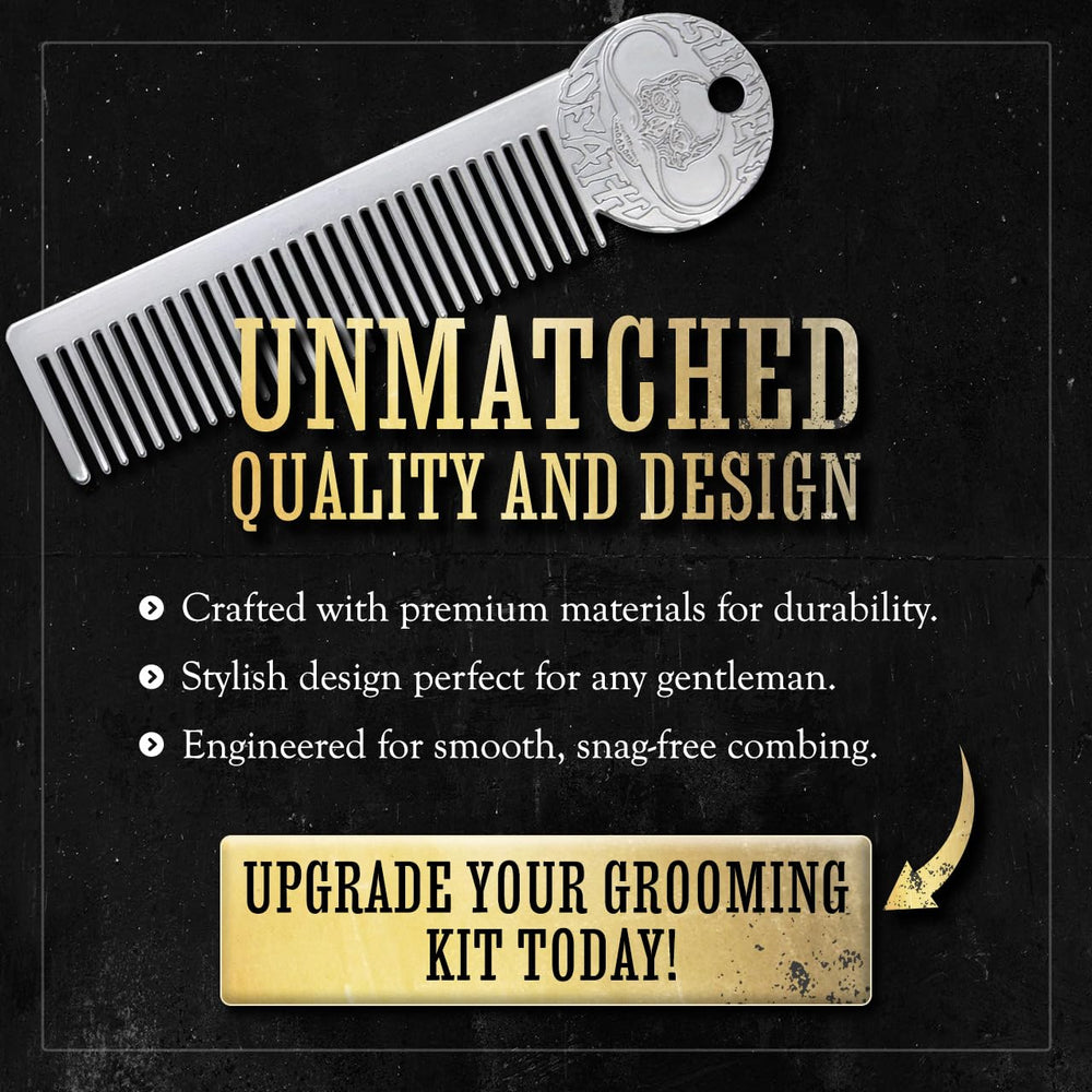 THE VINTAGE GROOMING CO dual-sided comb in-use image illustrating versatile grooming angles