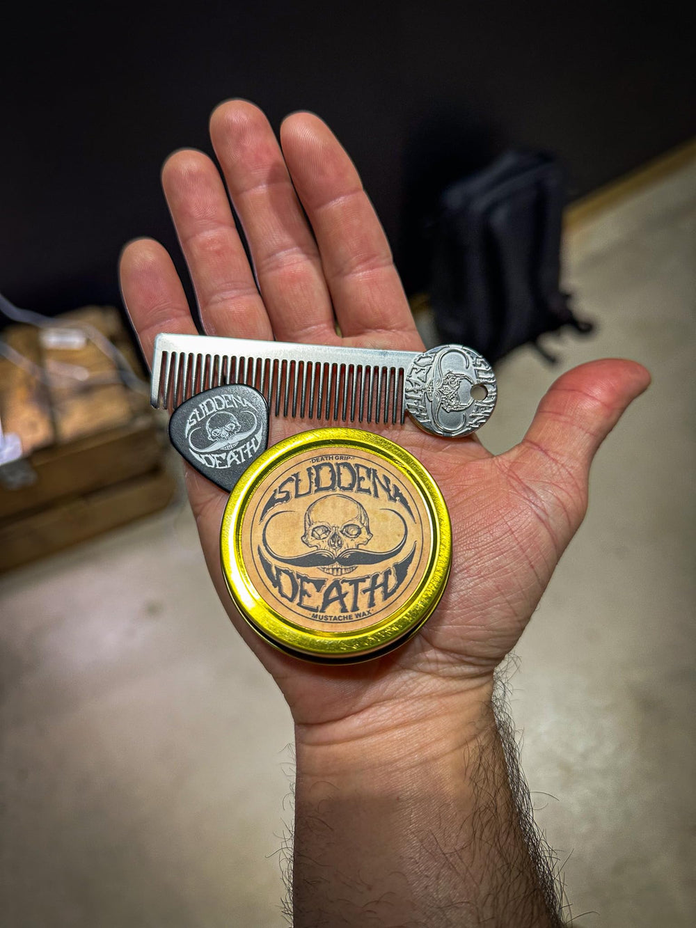 THE VINTAGE GROOMING CO mustache grooming kit packaging shows convenient on-the-go grooming