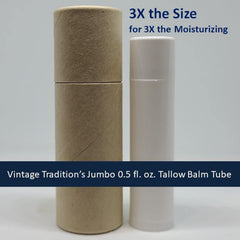 Vintage Tradition lip balm tube in hand for on the go hydration