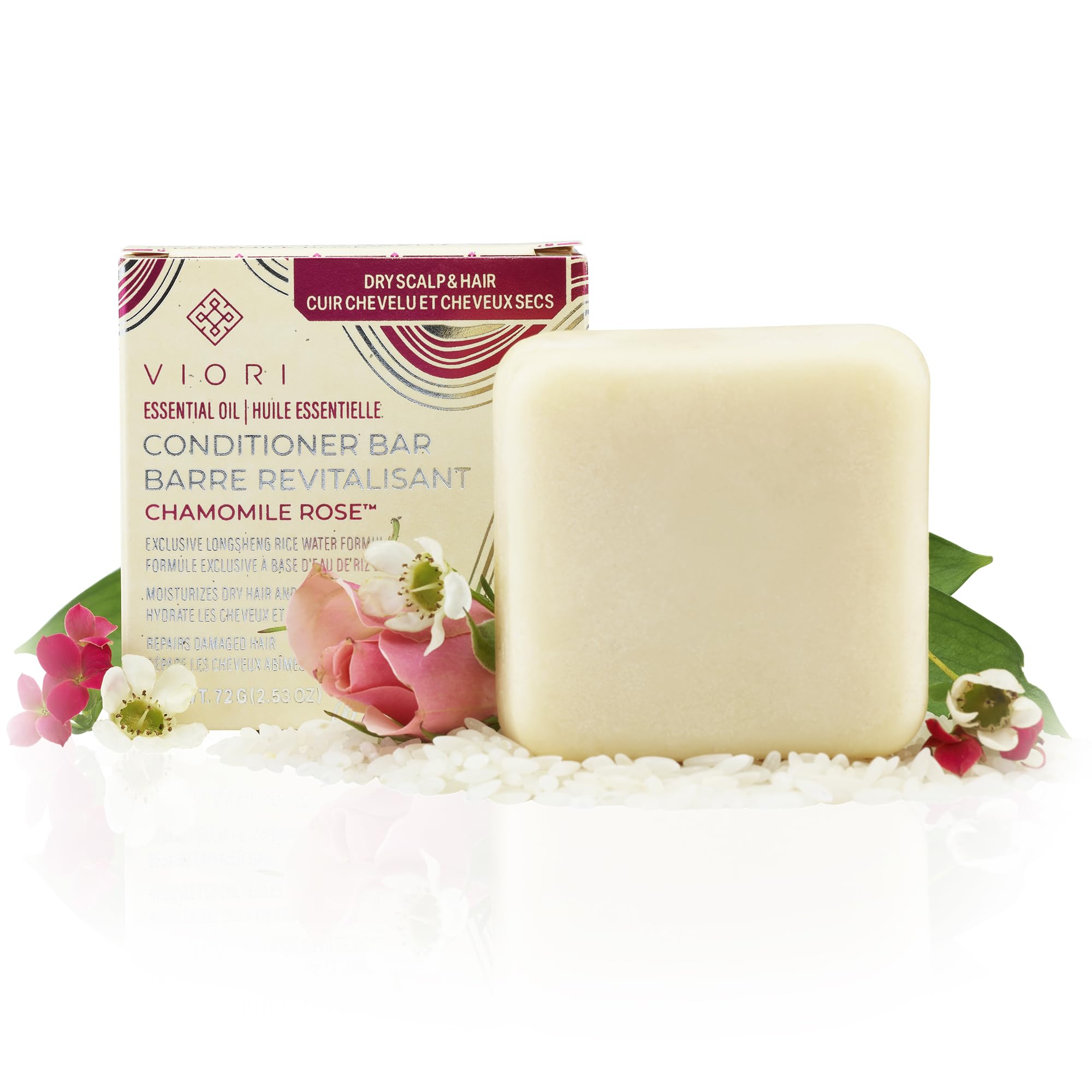 Viori barra acondicionador manzanilla-rosa con arroz: hidratación suave para cabello normal a seco.