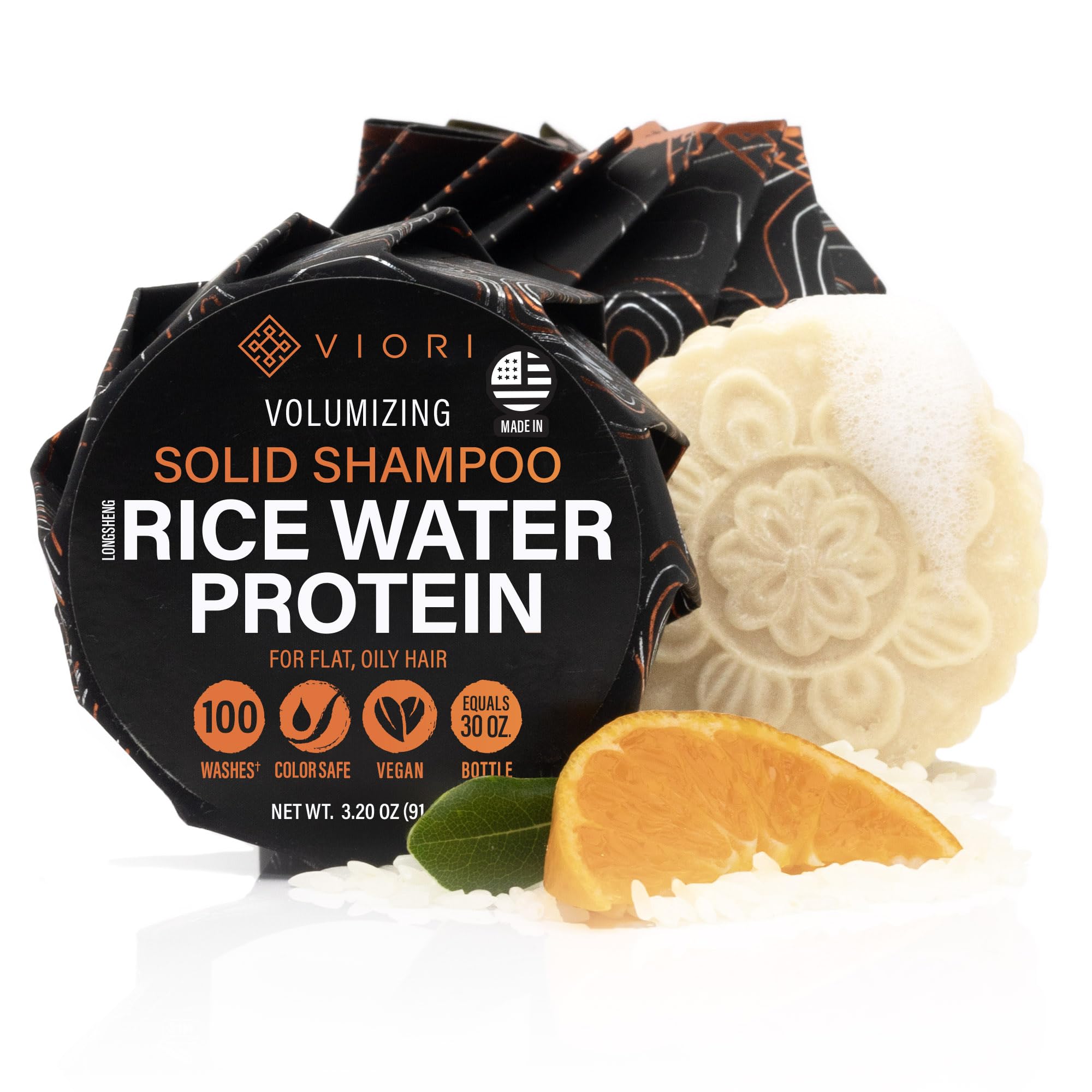 Viori Citrus Yao Shampoo Bar packaging highlights eco-friendly design for travel-ready care.