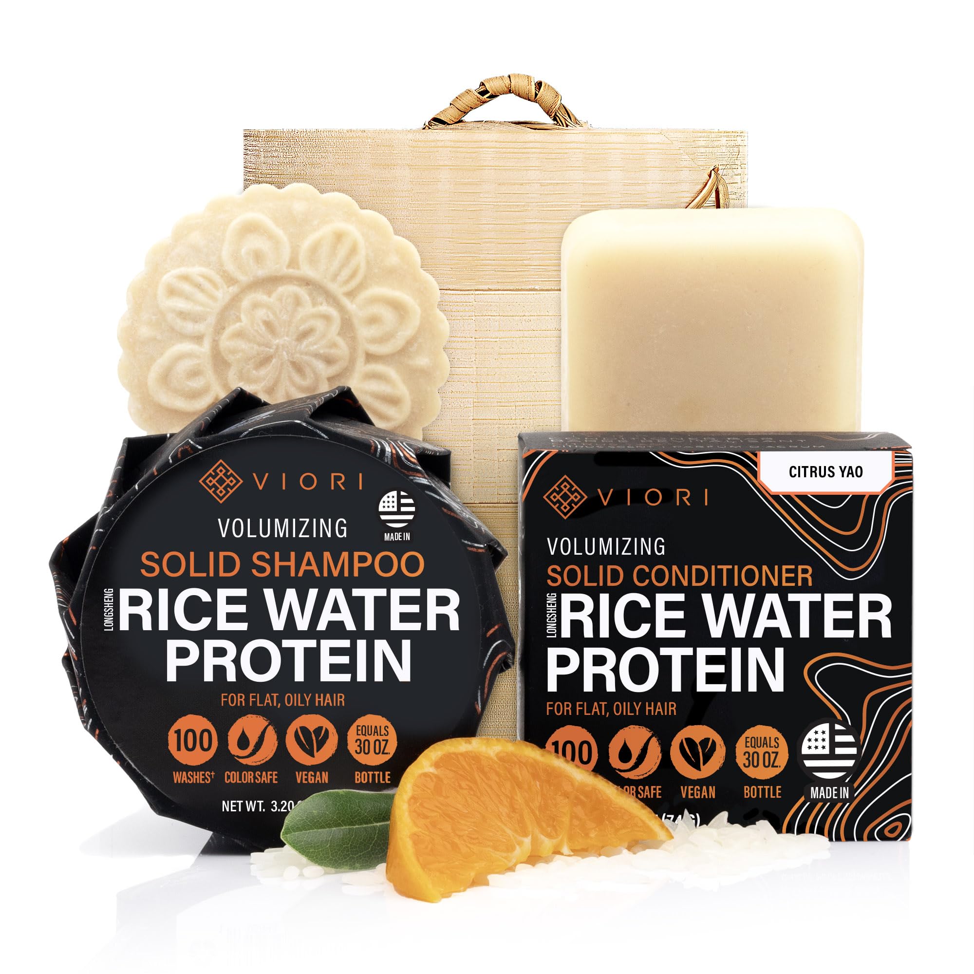 Viori Citrus Yao shampoo bar pour showing refreshing cleanse and citrus aroma.