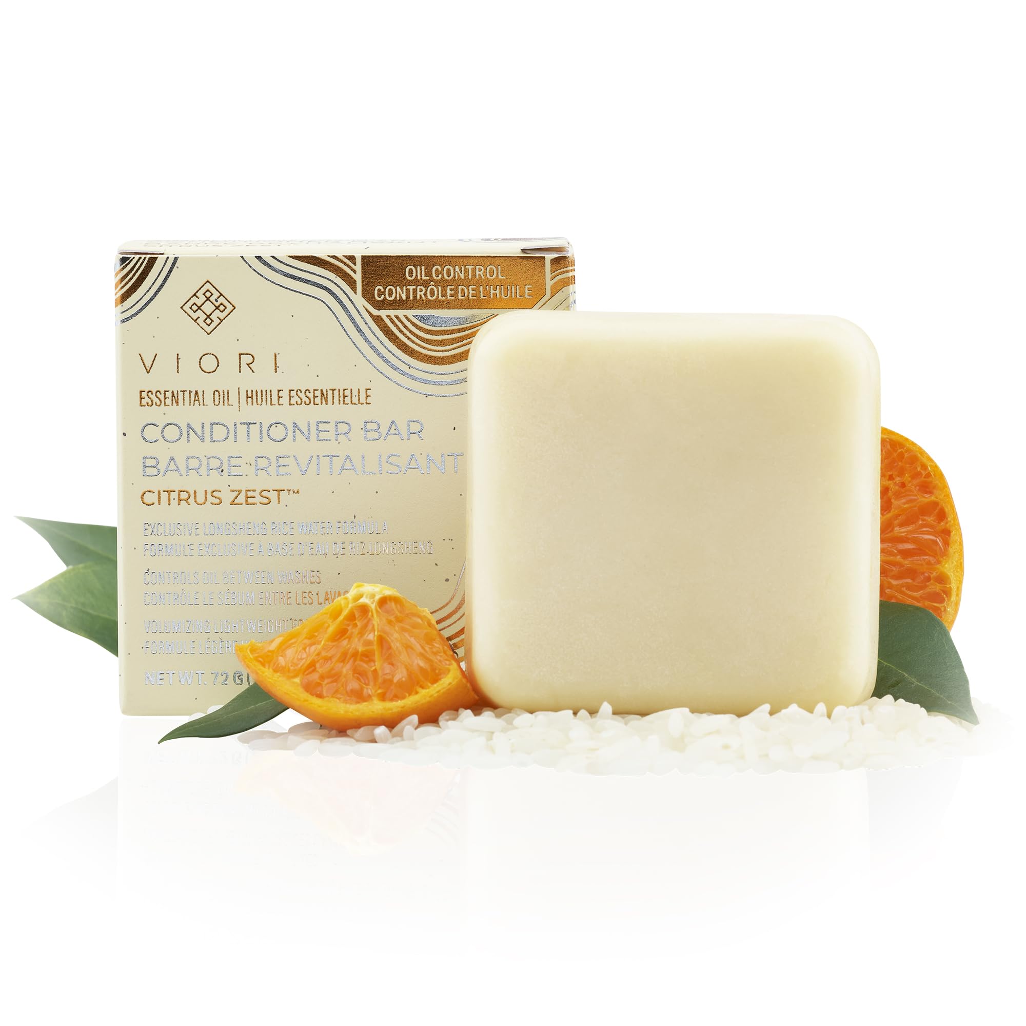 Viori Citrus Zest conditioner bar packaging shows plastic-free design for eco-friendly care.