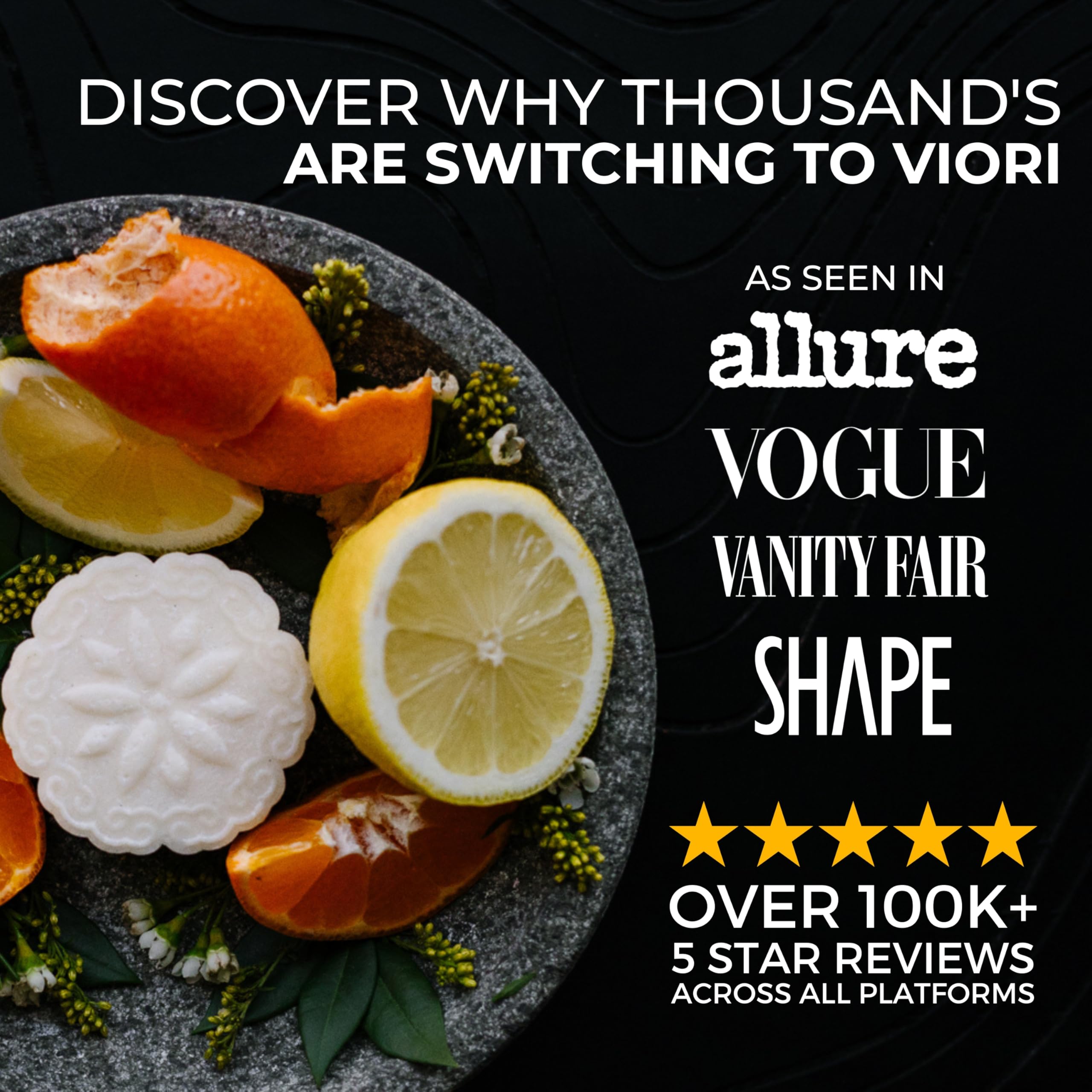 Viori Citrus Zest shampoo bar lather demonstrating gentle cleansing without sulfates