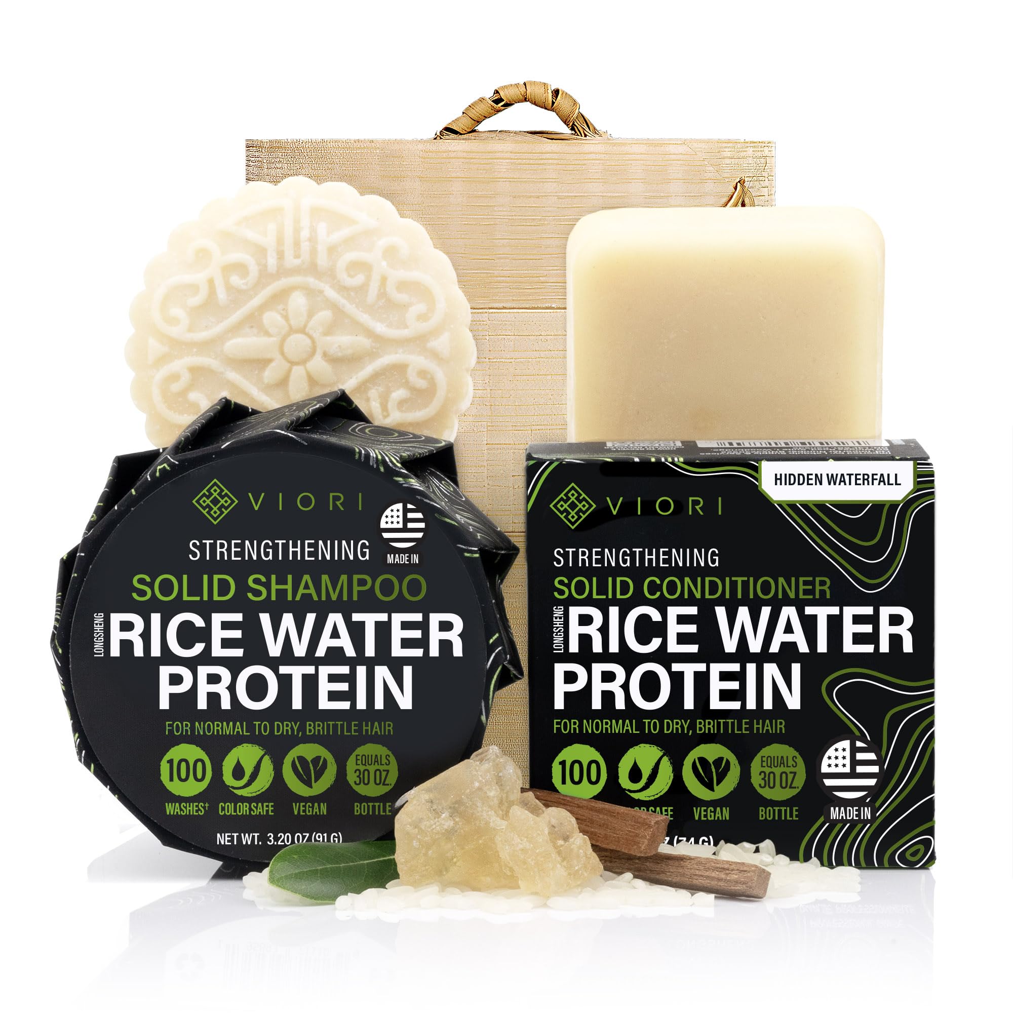 Viori Hidden Waterfall shampoo bar with travel-friendly packaging for easy use