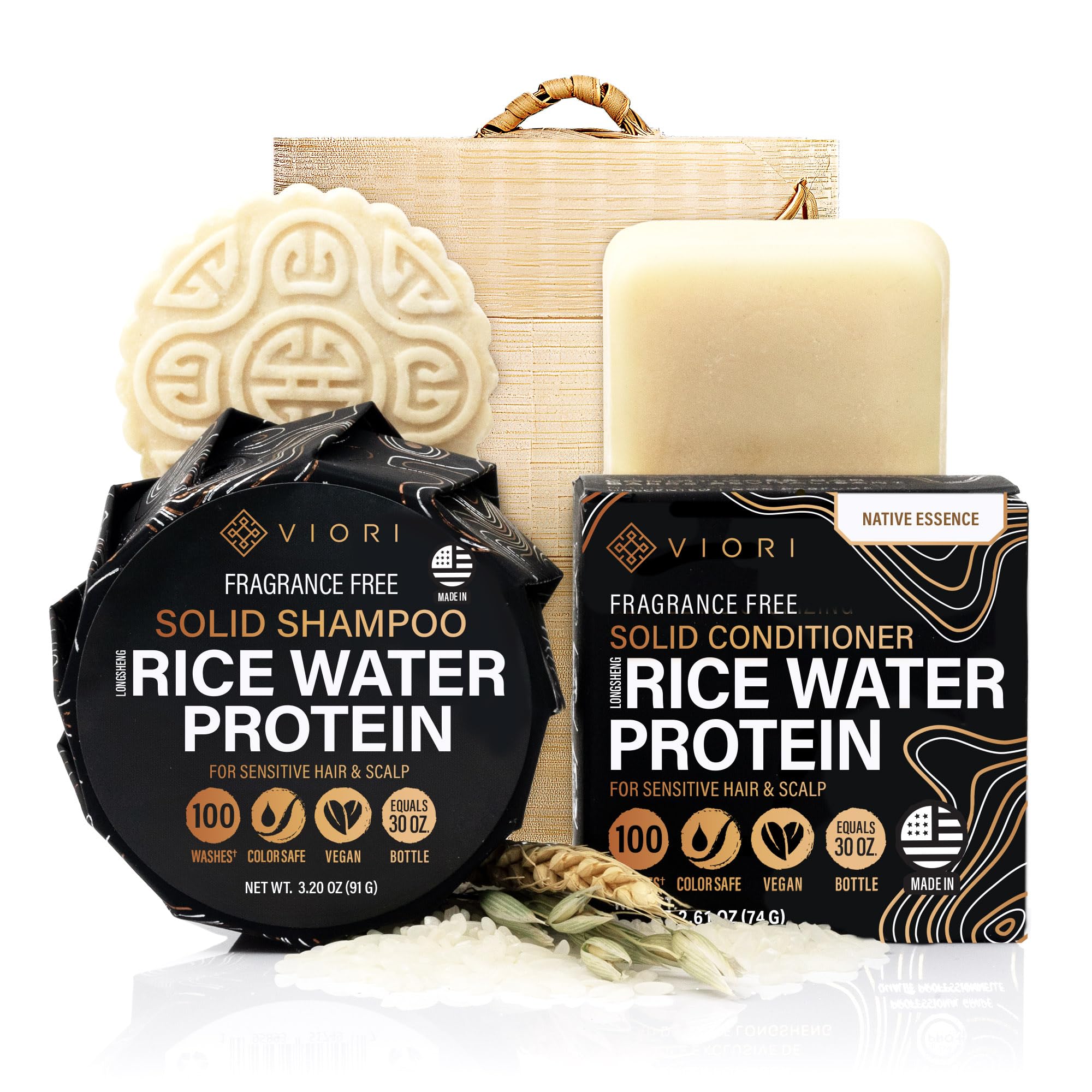 Viori Native Essence Shampoo Bar front view for bottle-free cleansing