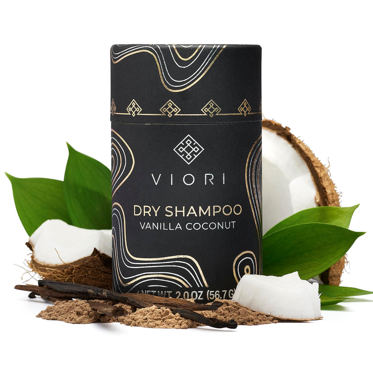 Viori polvo seco champú vainilla coco en botella; absorbe grasa, dejando sensación fresca.