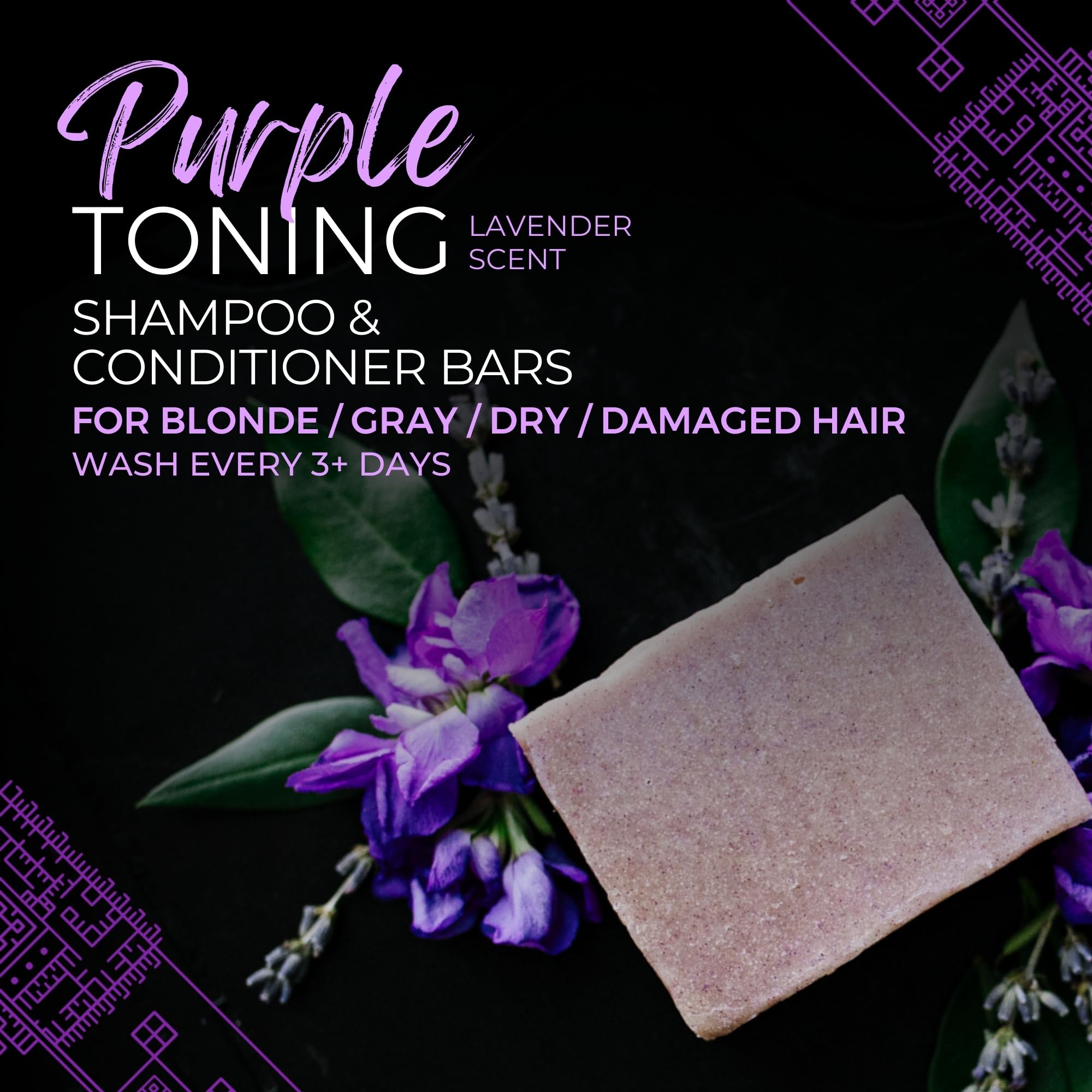 Viori Purple Conditioner Bar close-up highlights natural ingredients and vegan formula.