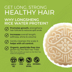 Viori rice-water shampoo bar clarifies while nourishing scalp with vitamins for healthier hair.