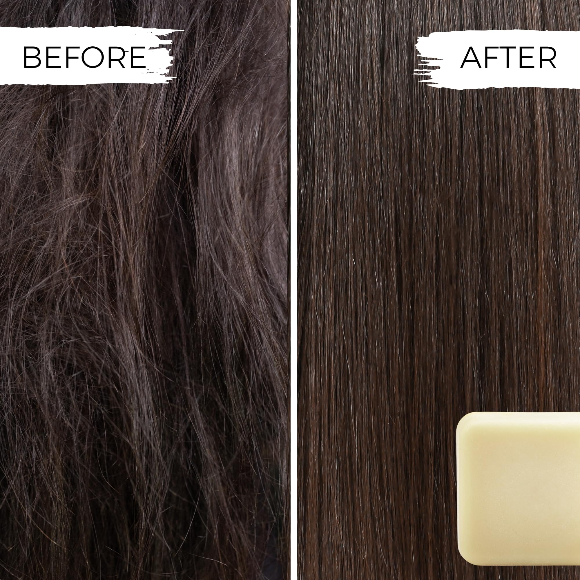 Viori Terrace Garden Conditioner Bar on hair demonstrates smooth detangling.