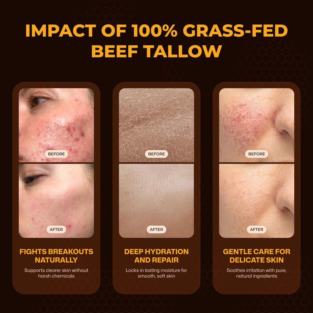 VIORY Tallow and Honey Balm ingredients close-up emphasizes grass-fed tallow and raw honey nourishment.