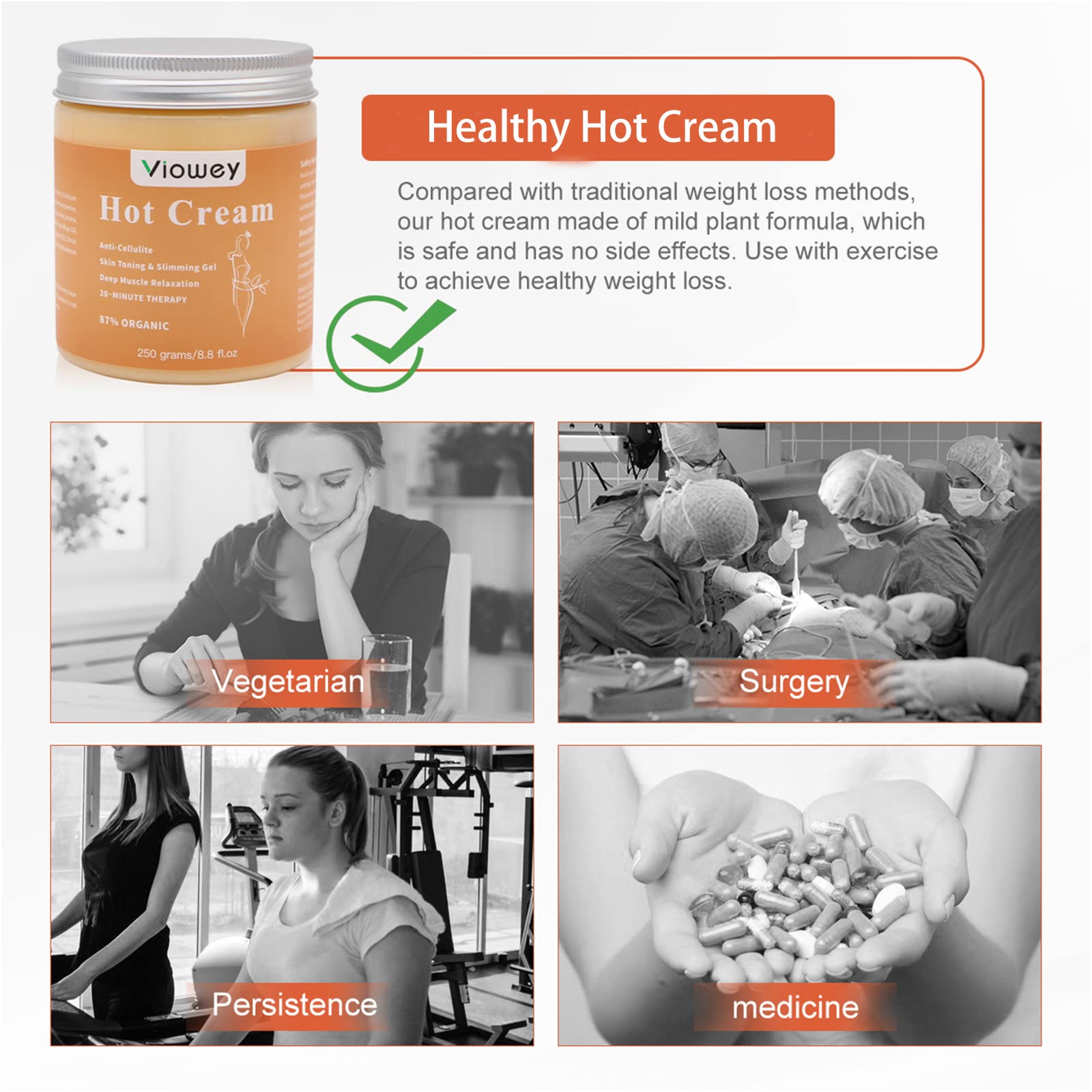 Viowey hot cream applied to arms for tightening and smooth skin
