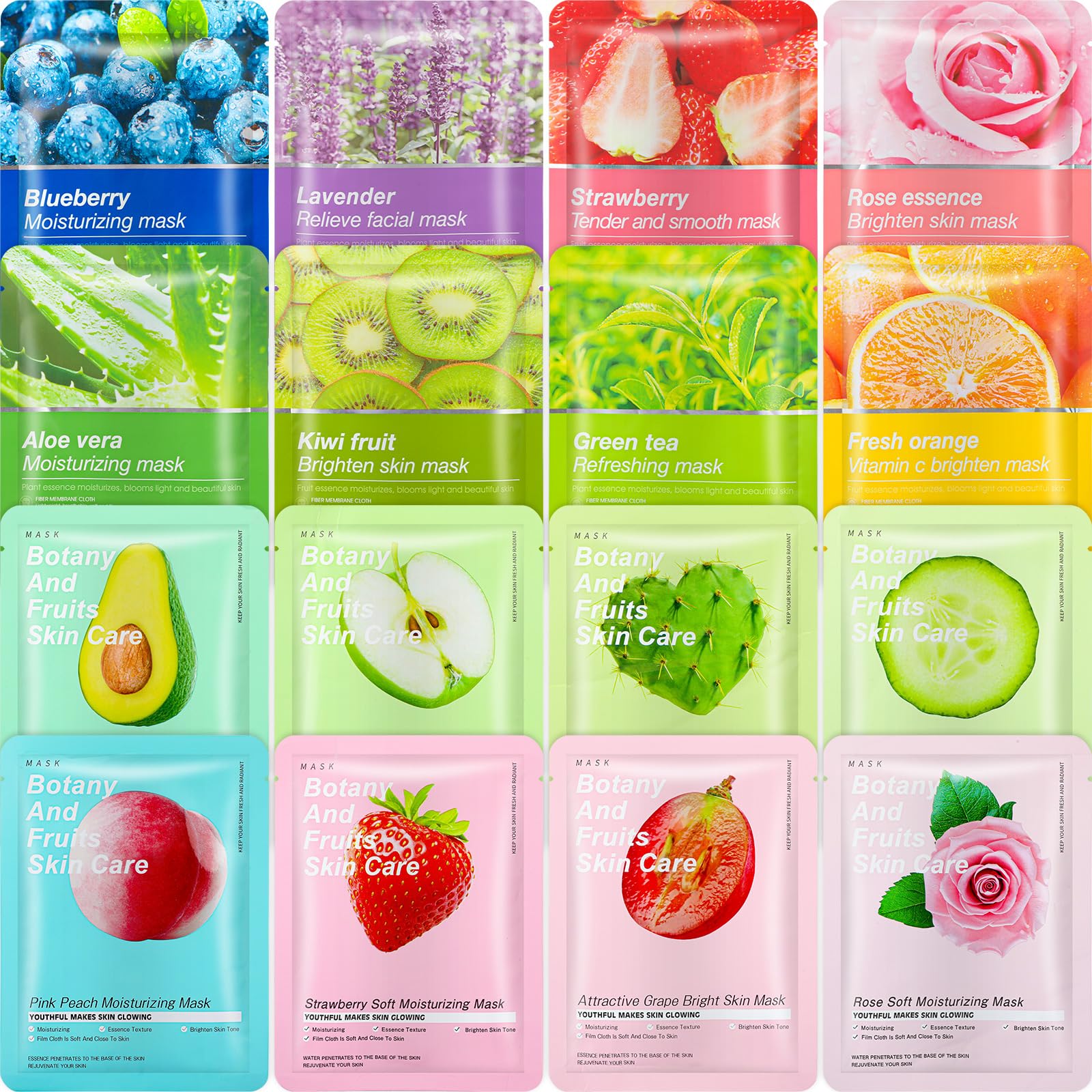 Viozakanry 16-pcs sheet masks variety pack offers versatile hydration options for home spa moments.